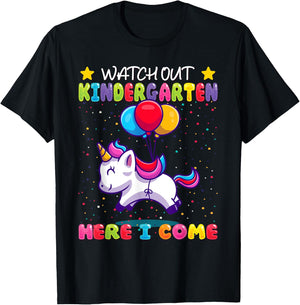 Watch Out Kindergarten Here I Come - Kids First Day Unicorn T-Shirt - T-Shirt | Black
