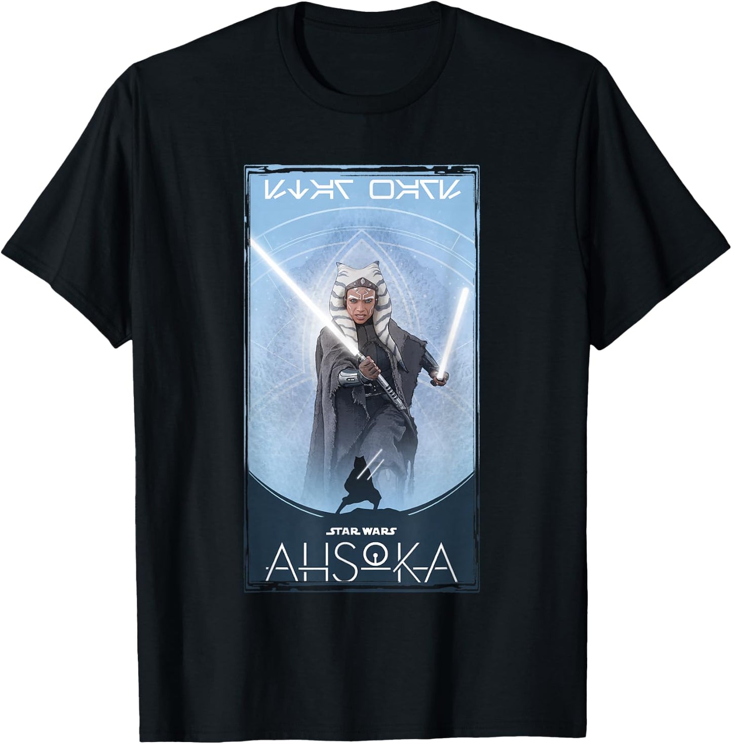 Star Wars: Ahsoka Tano Silhouette Atop Logo Poster T-Shirt - T-Shirt | Black