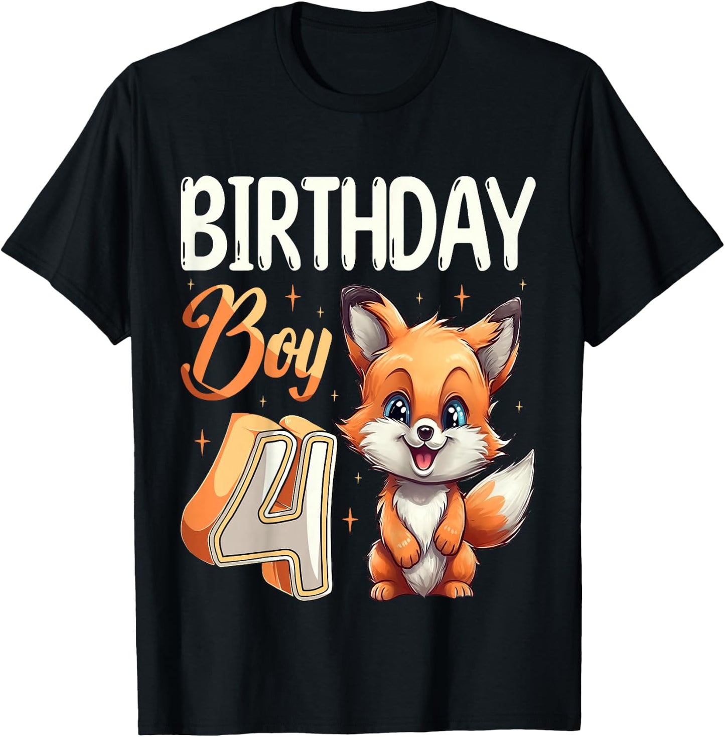 4th Birthday Fox Animal Lovers boy Fox B-day 4 year old T-Shirt - T-Shirt | Black