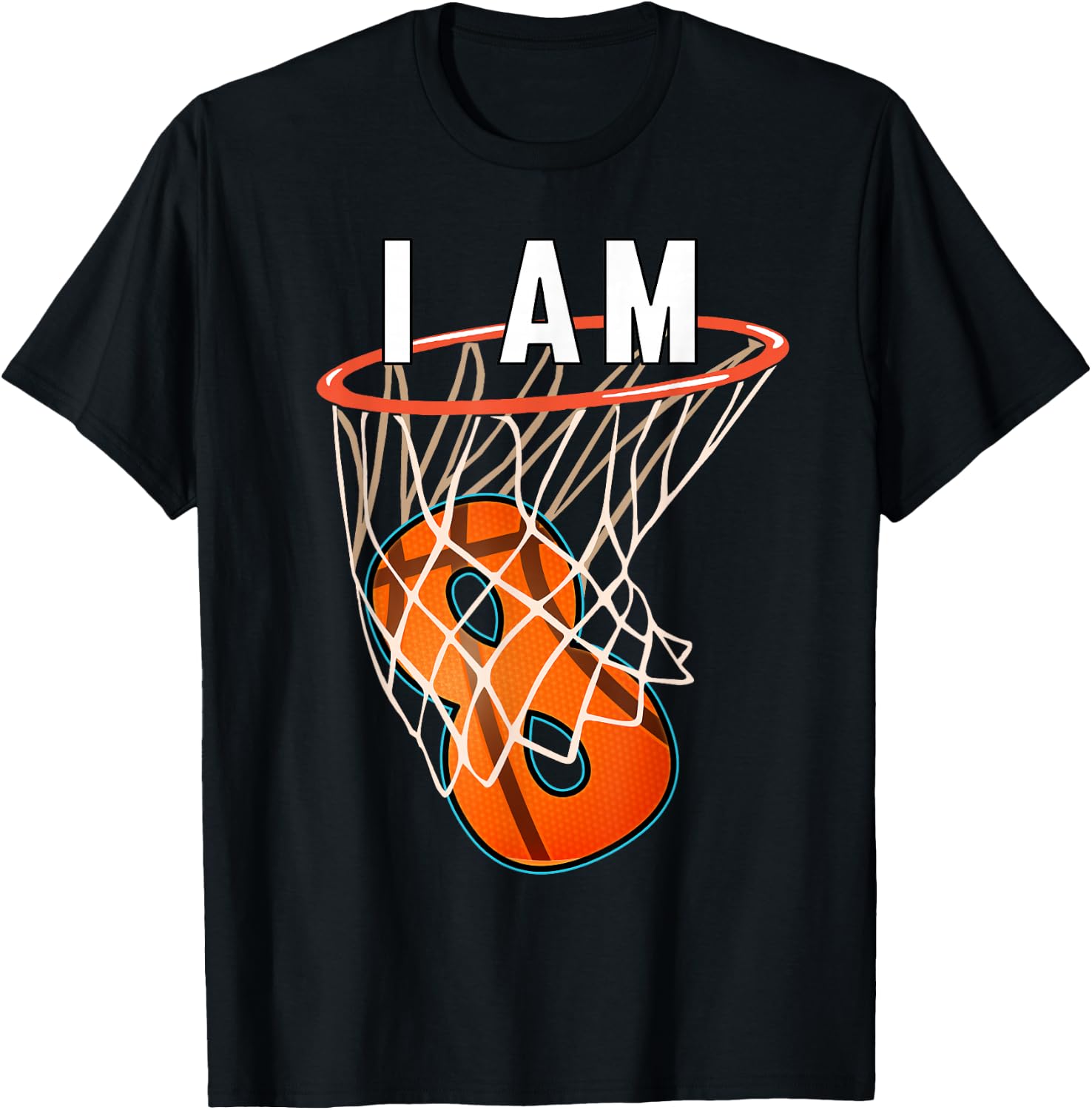 I Am 8 Basketball Themed 8th Birthday Party Celebration T-Shirt - T-Shirt | Black