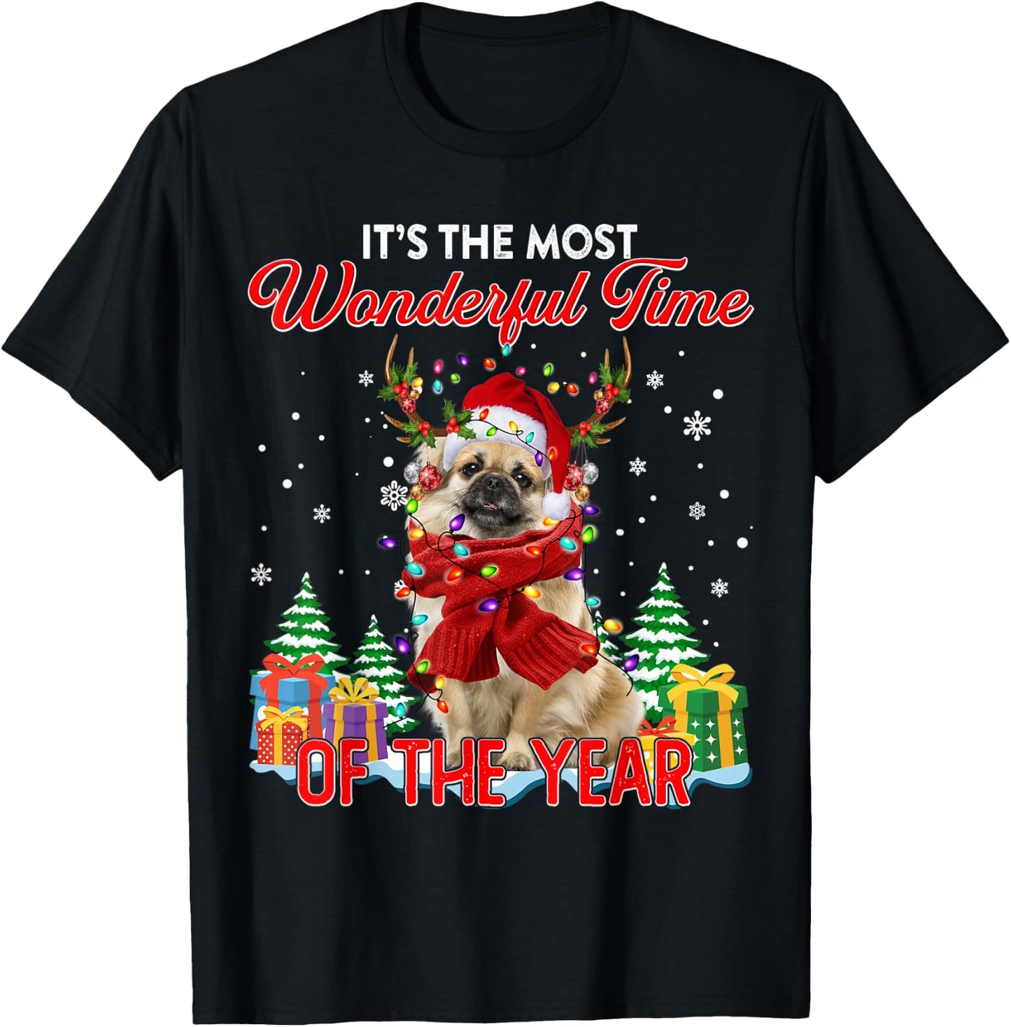 Tibetan Spaniel Christmas Lights Its The Most Wonderful Time T-Shirt - T-Shirt | Black