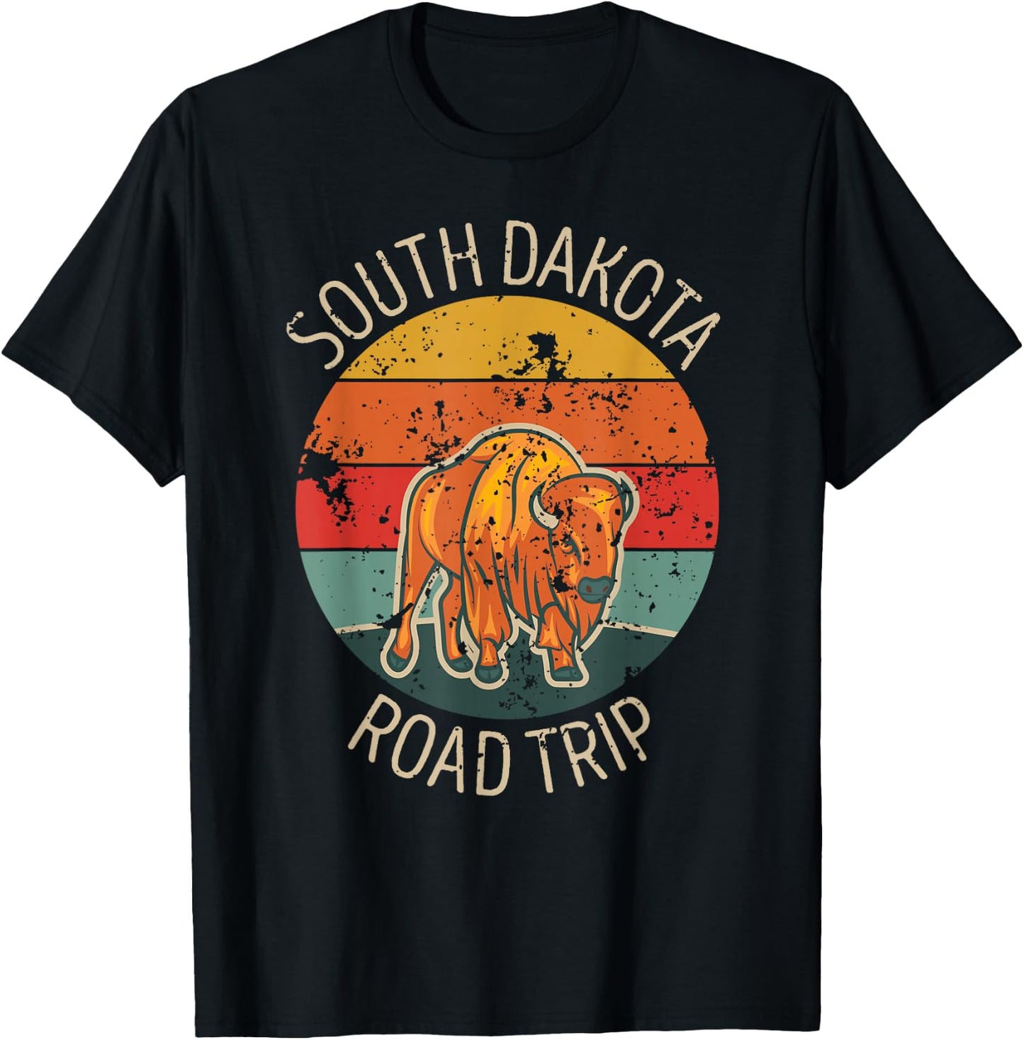 South Dakota Family Road Trip Buffalo Bison Matching Vintage T-Shirt - T-Shirt | Black
