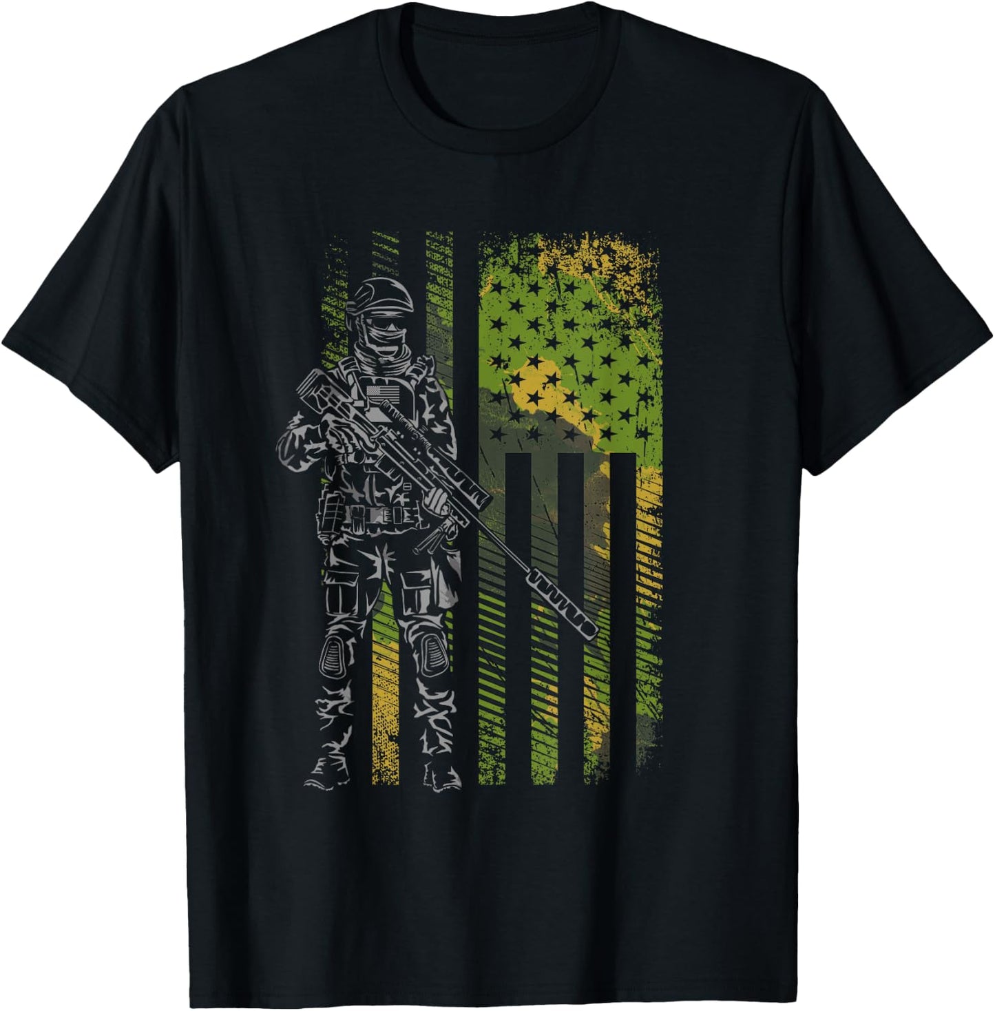 American Flag Camo Camouflage Soldier Kids Men T-Shirt - T-Shirt | Black