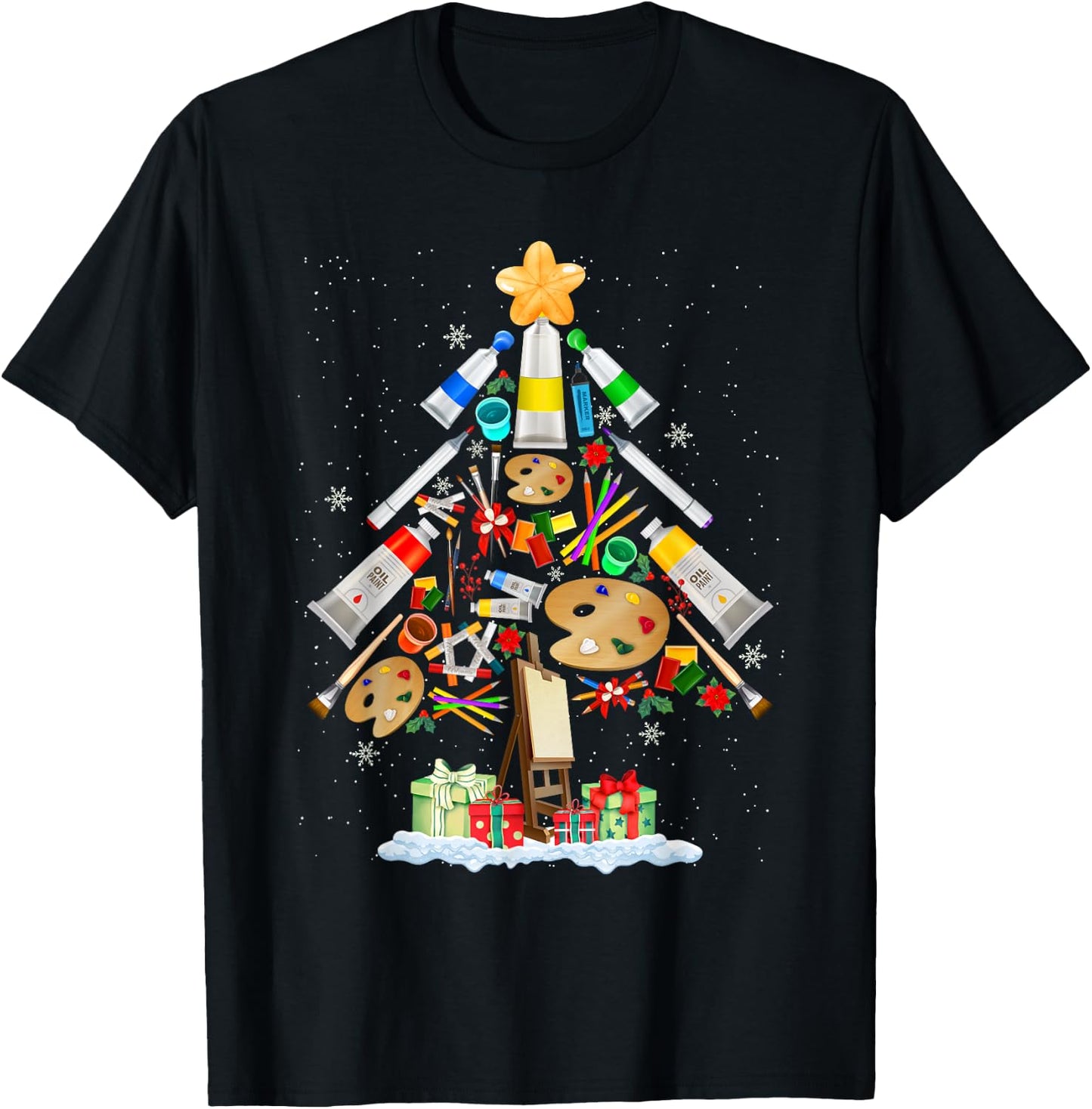 Art Christmas Tree Merry Christmas Artist Art Teacher T-Shirt - T-Shirt | Black