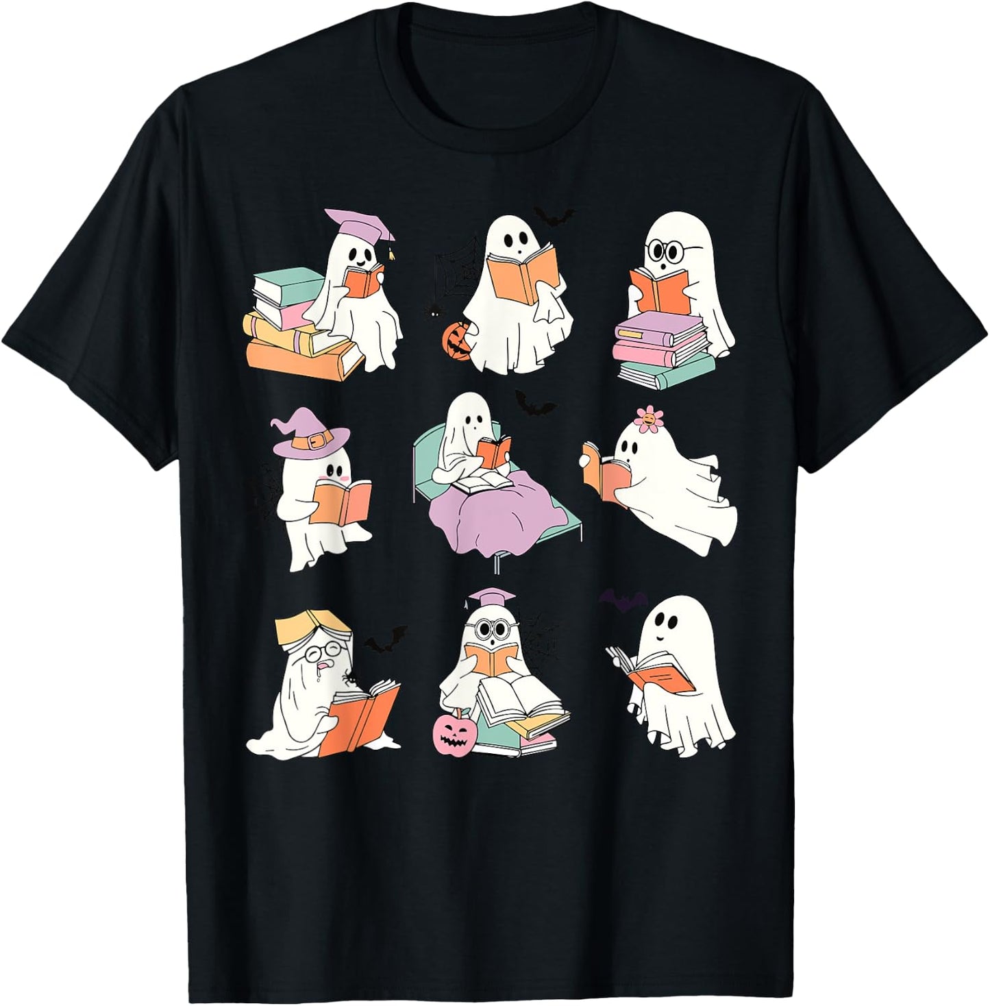 Funny Ghost Book Reading Halloween Books Lover Teacher Kids T-Shirt - T-Shirt | Black