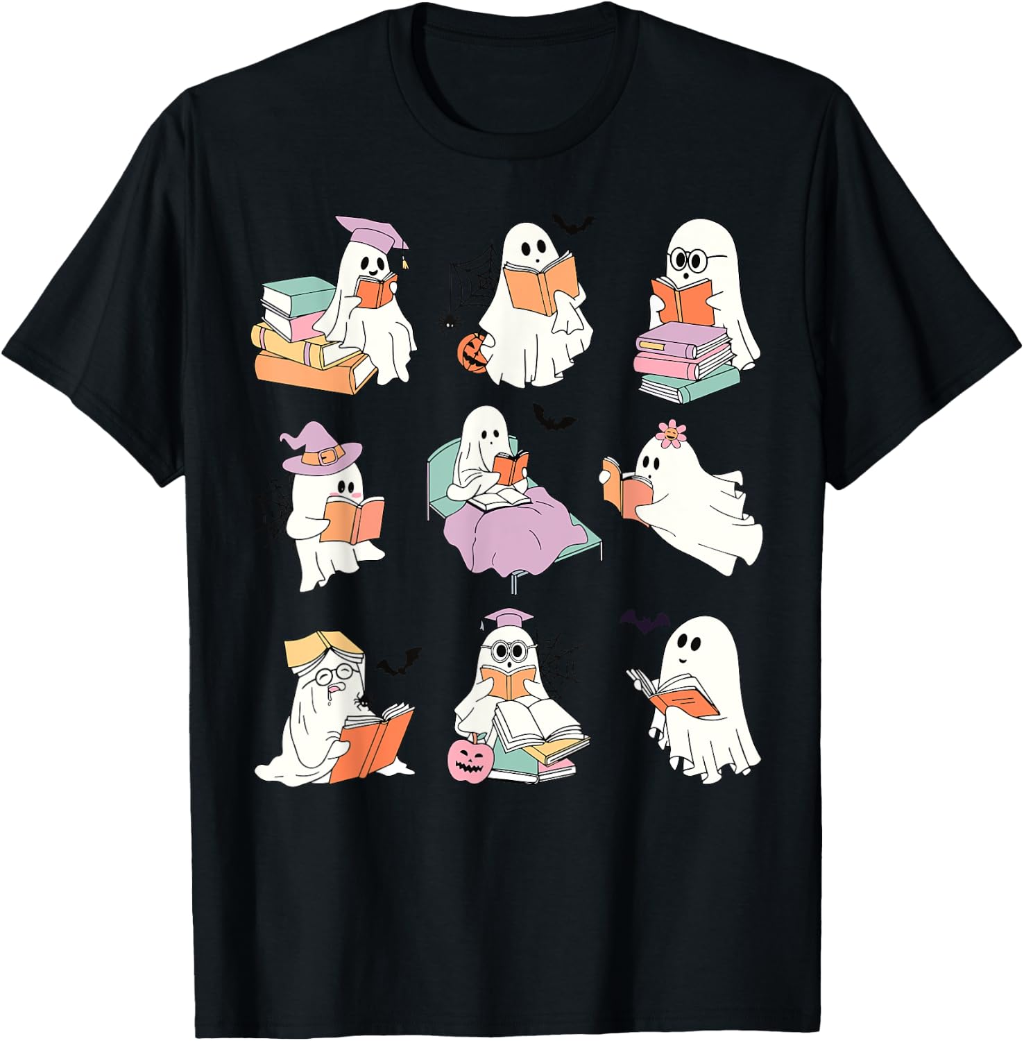 Funny Ghost Book Reading Halloween Books Lover Teacher Kids T-Shirt - T-Shirt | Black