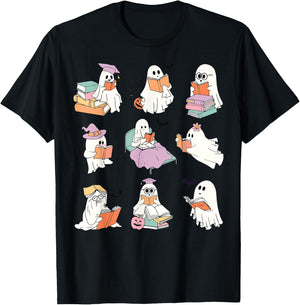 Funny Ghost Book Reading Halloween Books Lover Teacher Kids T-Shirt - T-Shirt | Black