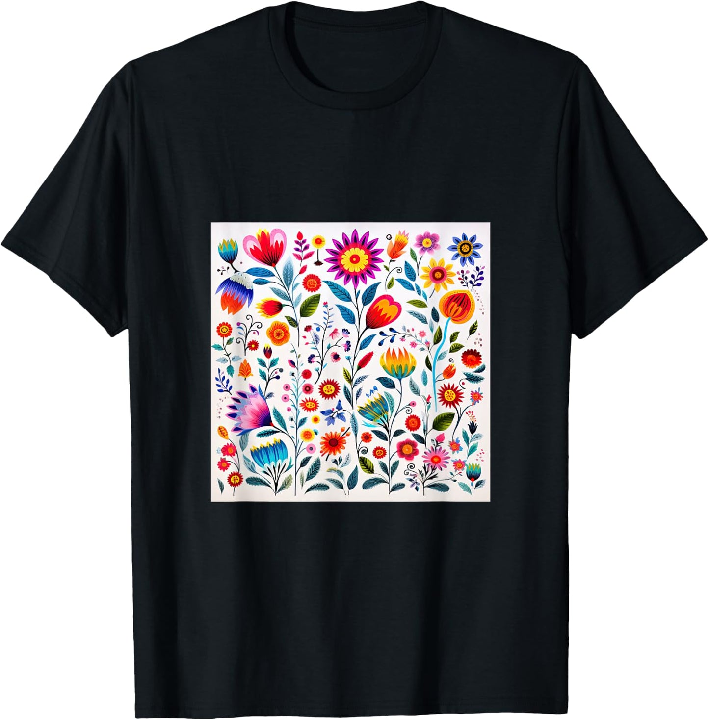 Polish Folk Art Flower Pattern Poland T-Shirt - T-Shirt | Black
