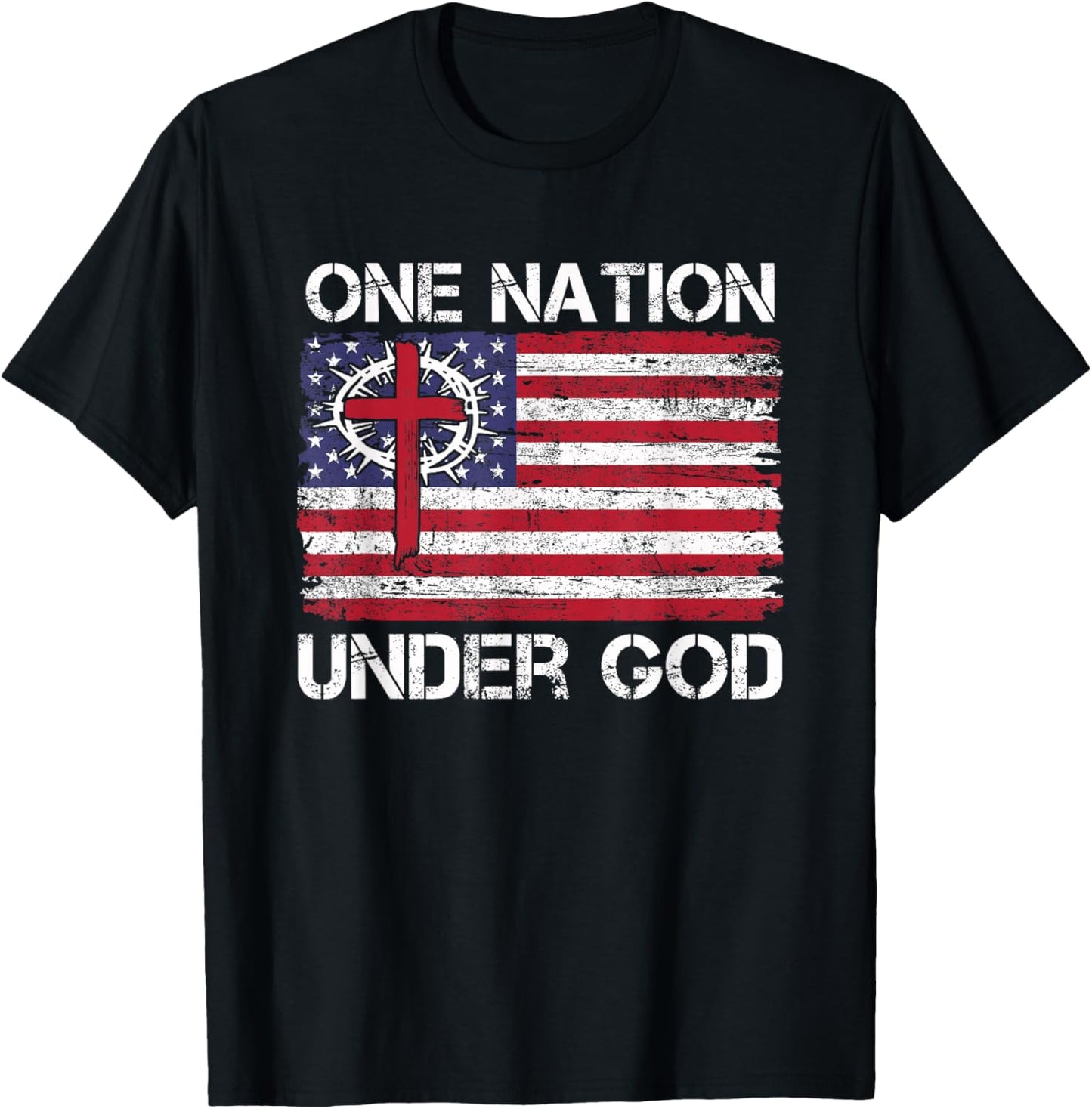 One Nation Under God Jesus USA Flag Christian 4th of July T-Shirt - T-Shirt | Black