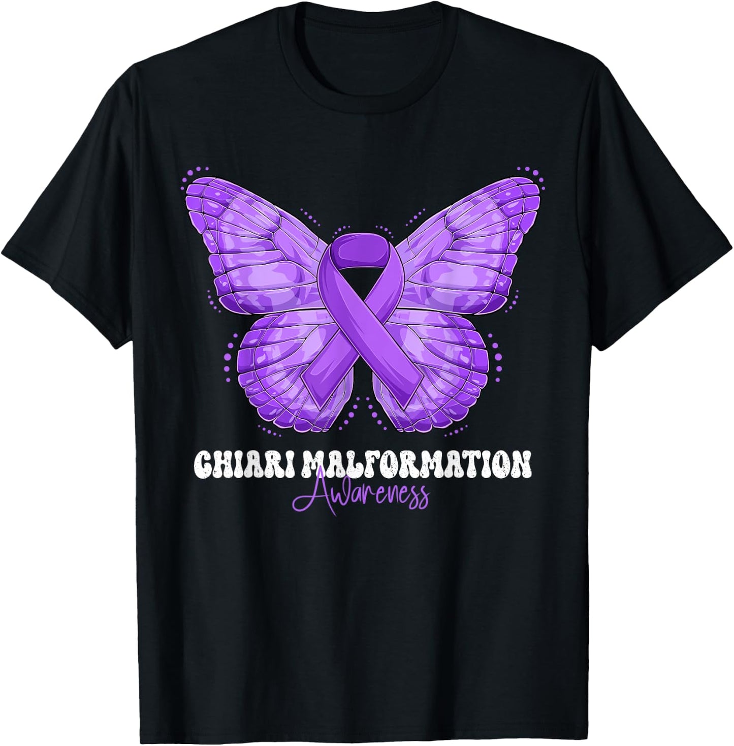Chiari Malformation Awareness Month Purple Ribbon Butterfly T-Shirt - T-Shirt | Black