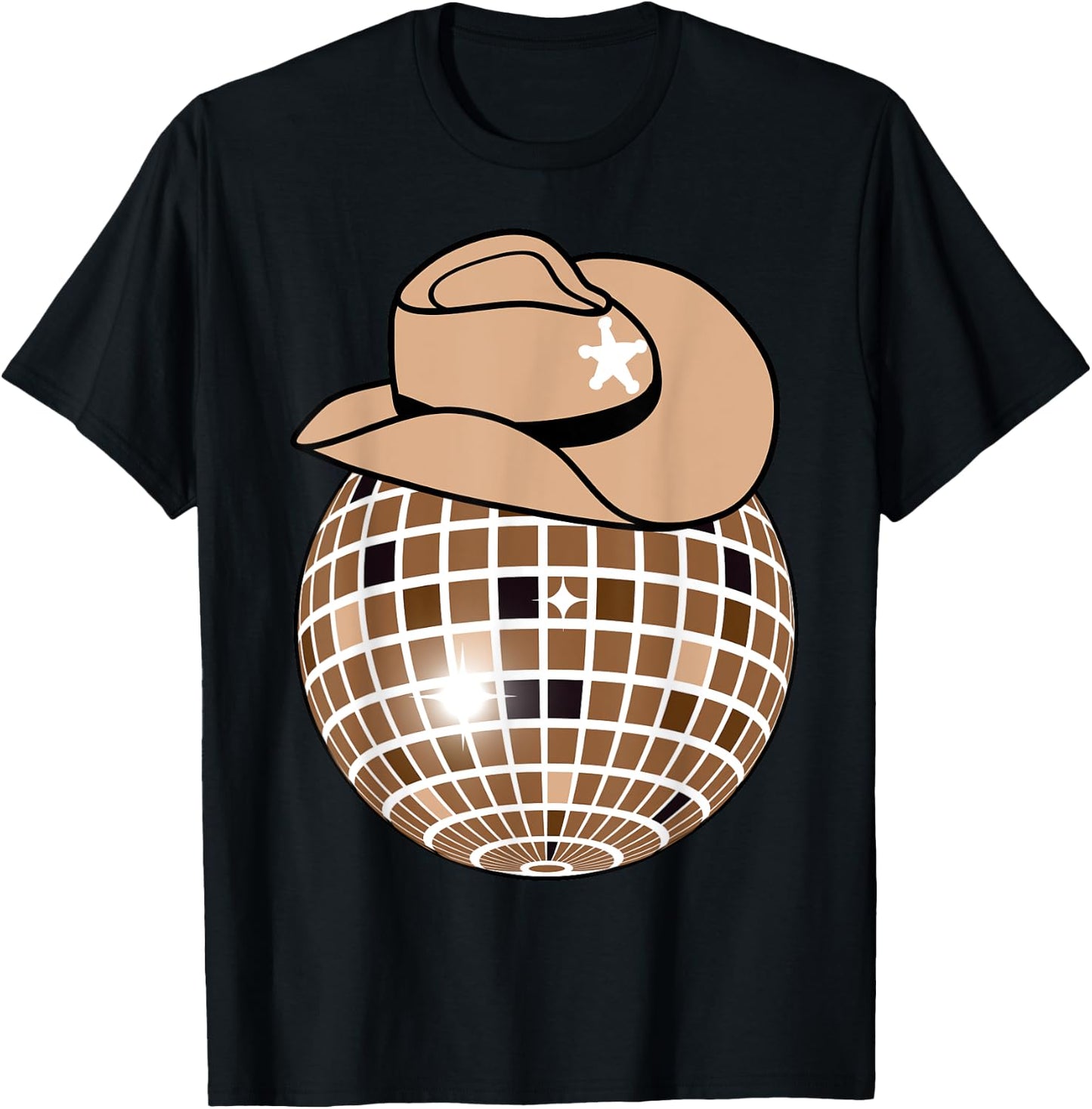 Cowboy Hat Disco Ball Light Brown Cowgirl T-Shirt - T-Shirt | Black