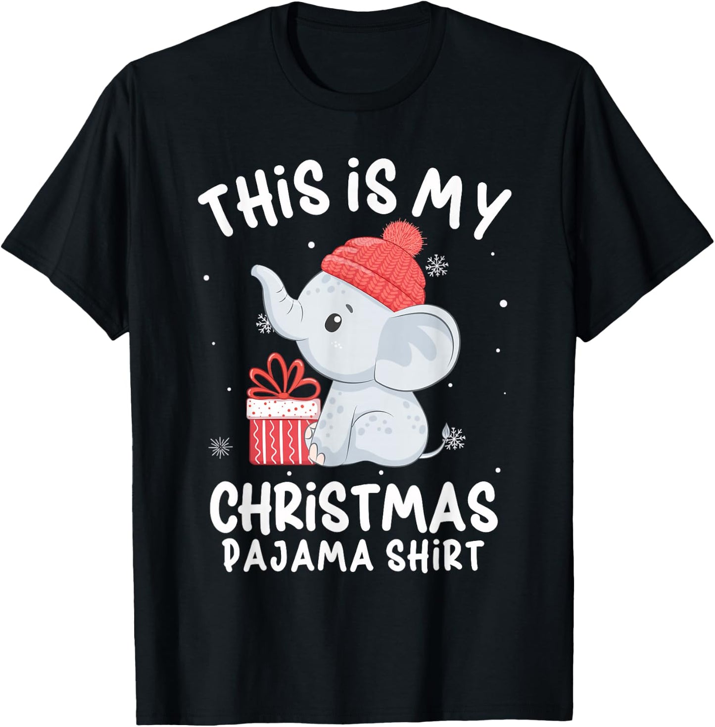 This Is My Christmas Pajama Shirt Baby Elephant Hat Xmas T-Shirt - T-Shirt | Black