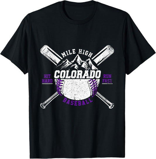 Vintage Colorado Rocky Mountains Retro Baseball Fan T-Shirt - T-Shirt | Black