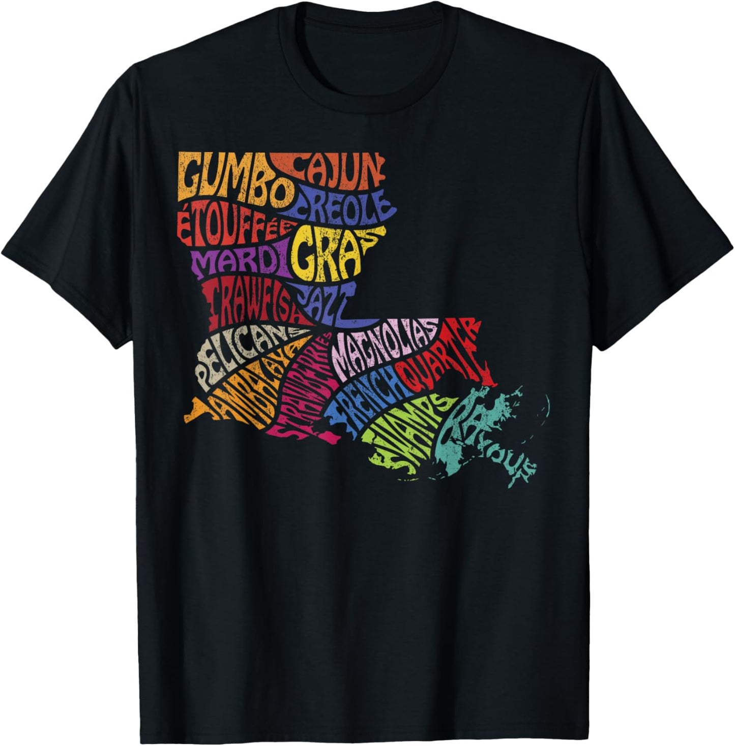 Louisiana State Map Mardi Gras Creole Cajun Culture T-Shirt - T-Shirt | Black