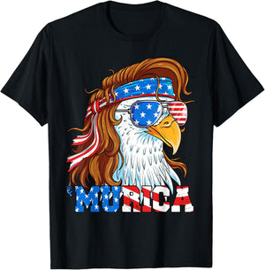 Murica Eagle 4th of July Mullet American Flag USA Patriotic T-Shirt - T-Shirt | Black