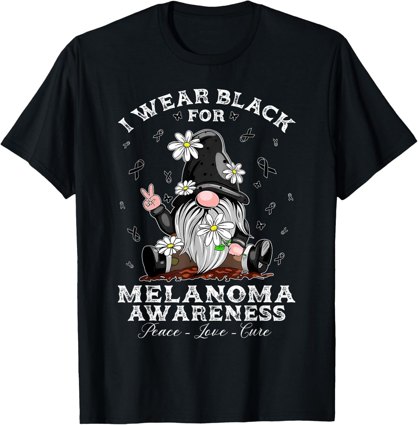 I Wear Black For Melanoma Awareness Warrior Survivor Gnome T-Shirt - T-Shirt | Black