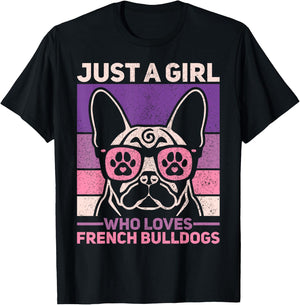 Retro Dog Lover Outfit Just A Girl Who Loves French Bulldogs T-Shirt - T-Shirt | Black