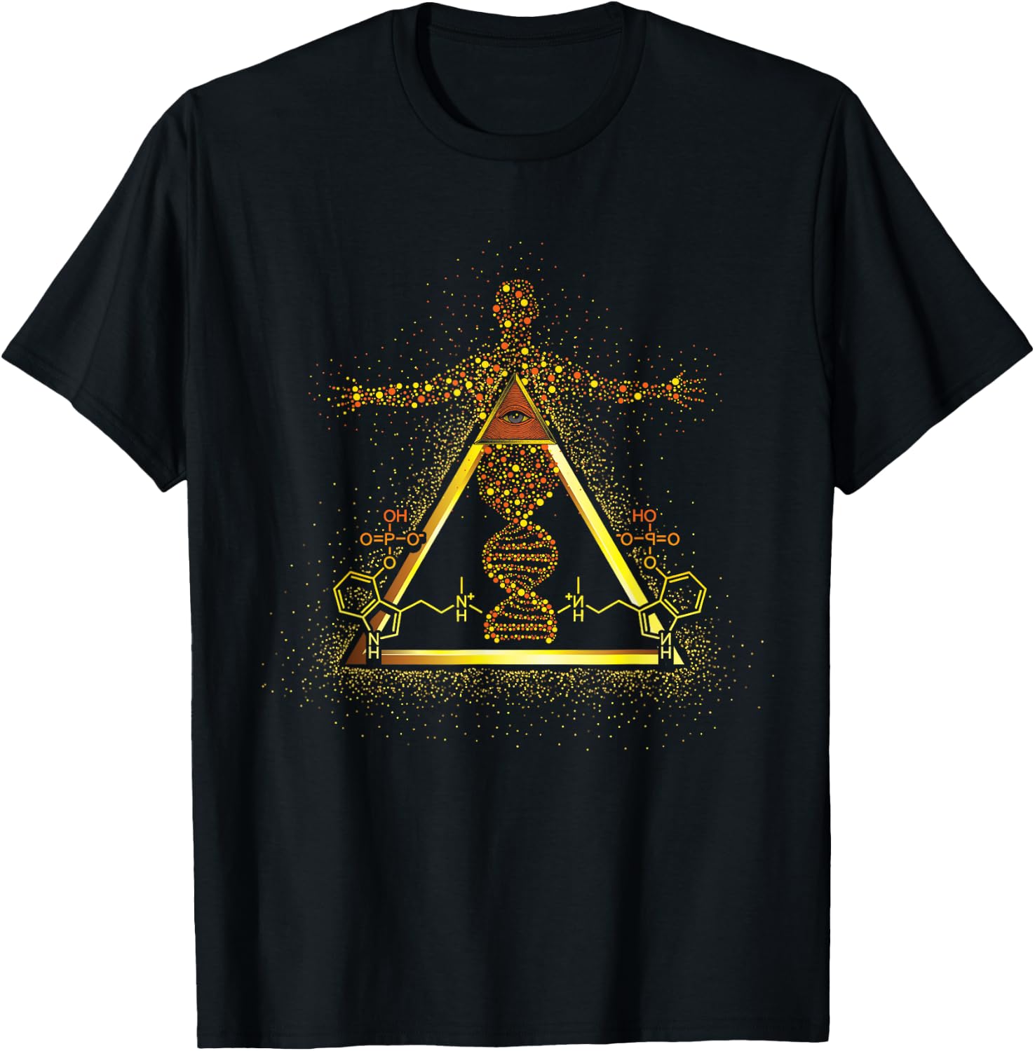 Kundalini Rising Psilocybin Molecule D.N.A. Psychedelic Rave T-Shirt - T-Shirt | Black