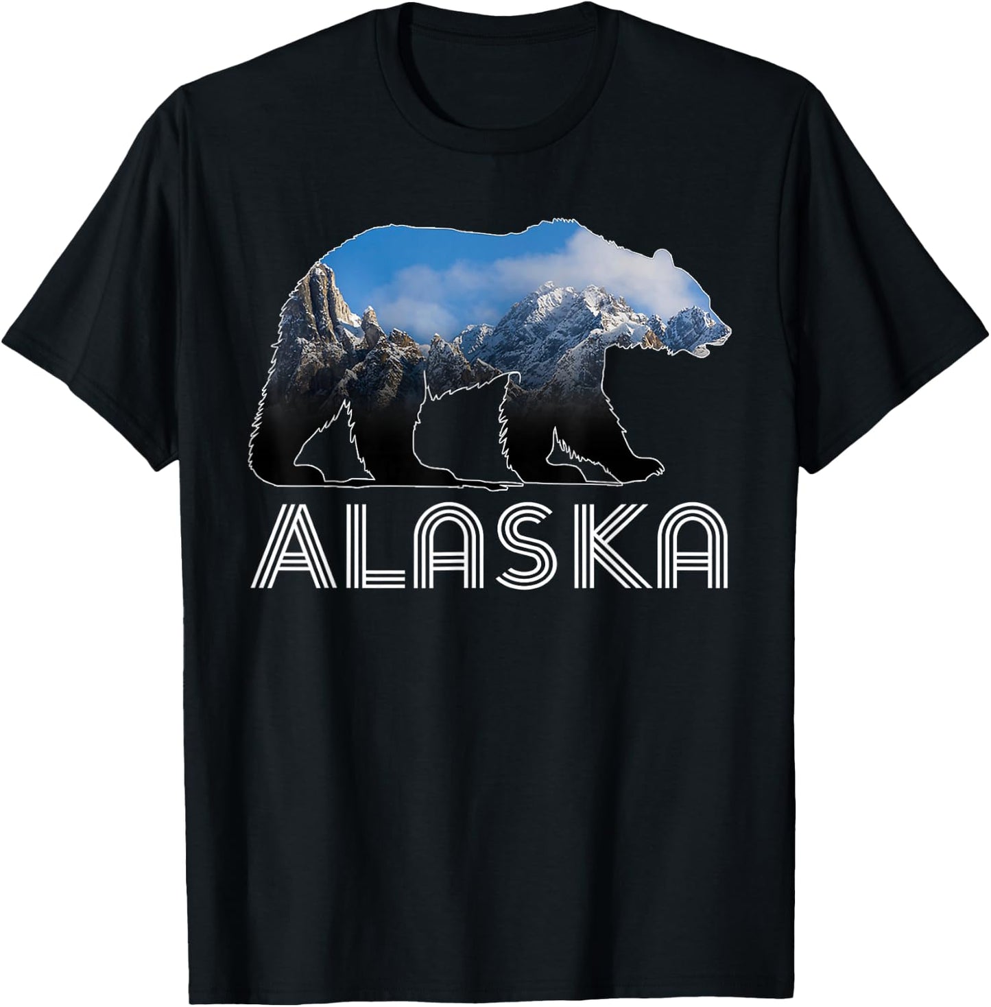 Alaskan Mountains Bear Grizzly Alaska State Souvenirs T-Shirt - T-Shirt | Black