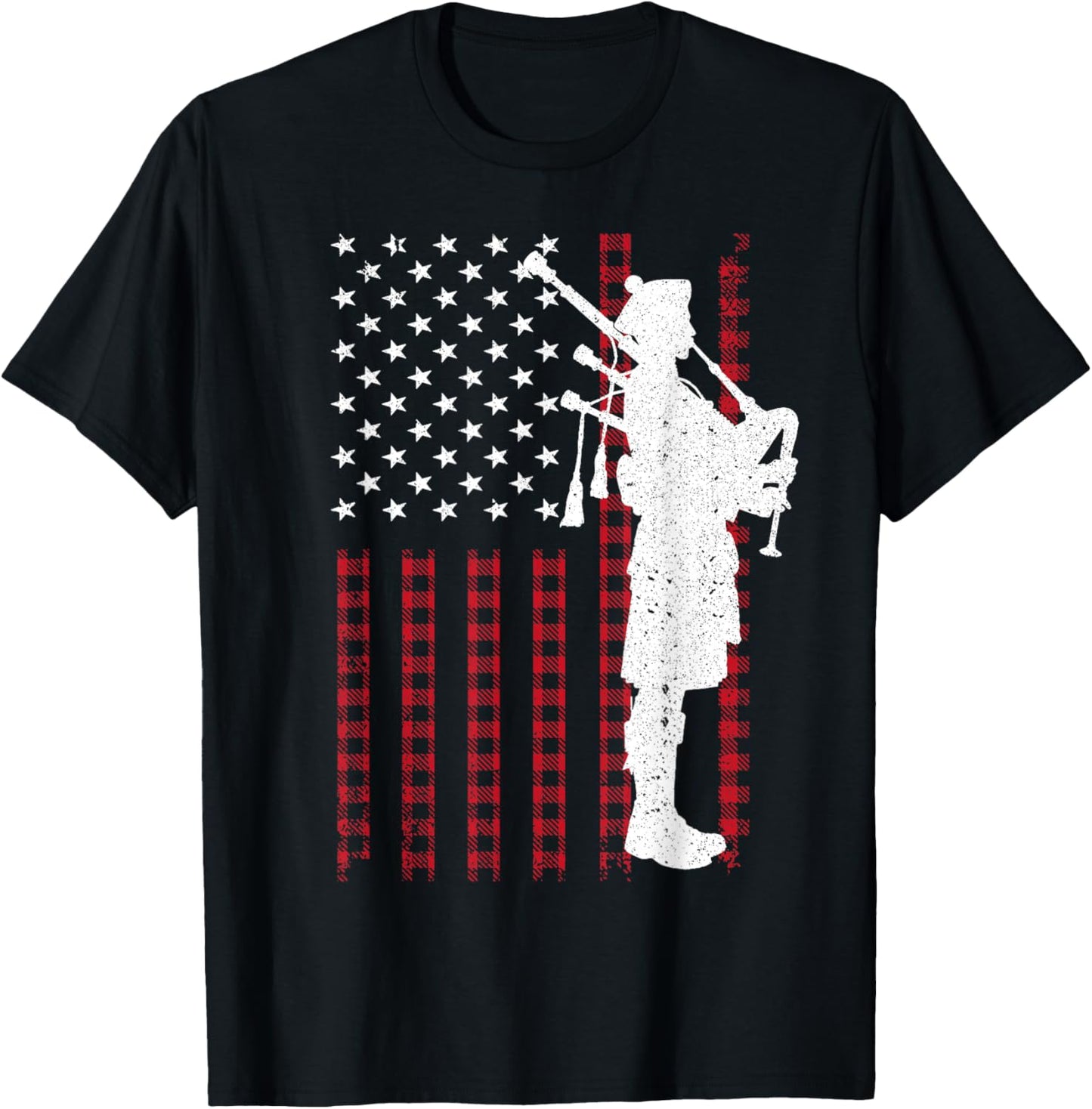 Cool US Flag Bagpiper Design Women Bagpipe Players T-Shirt - T-Shirt | Black