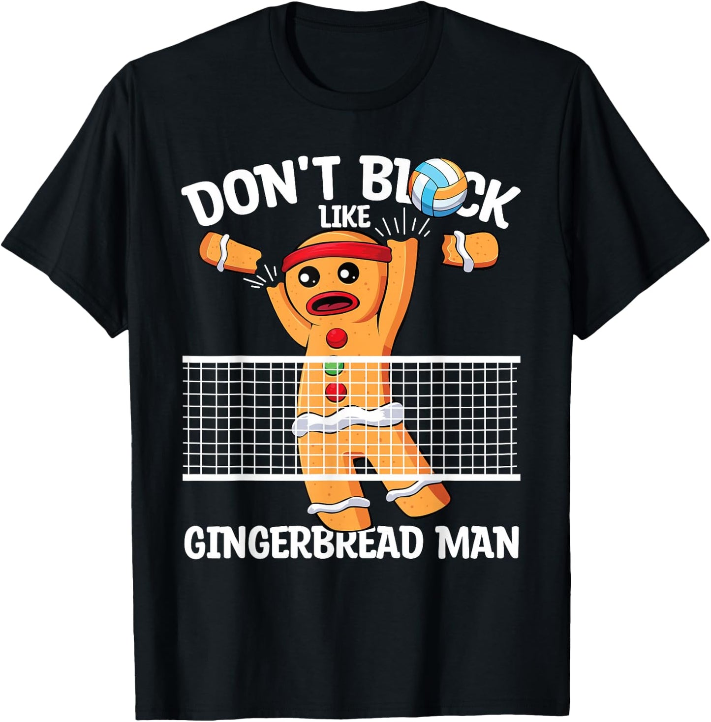 Volleyball Blocker Christmas Gingerbread Man Volleyball T-Shirt - T-Shirt | Black