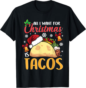 All I Want For Christmas Is Tacos Funny Xmas Pajama T-Shirt - T-Shirt | Black