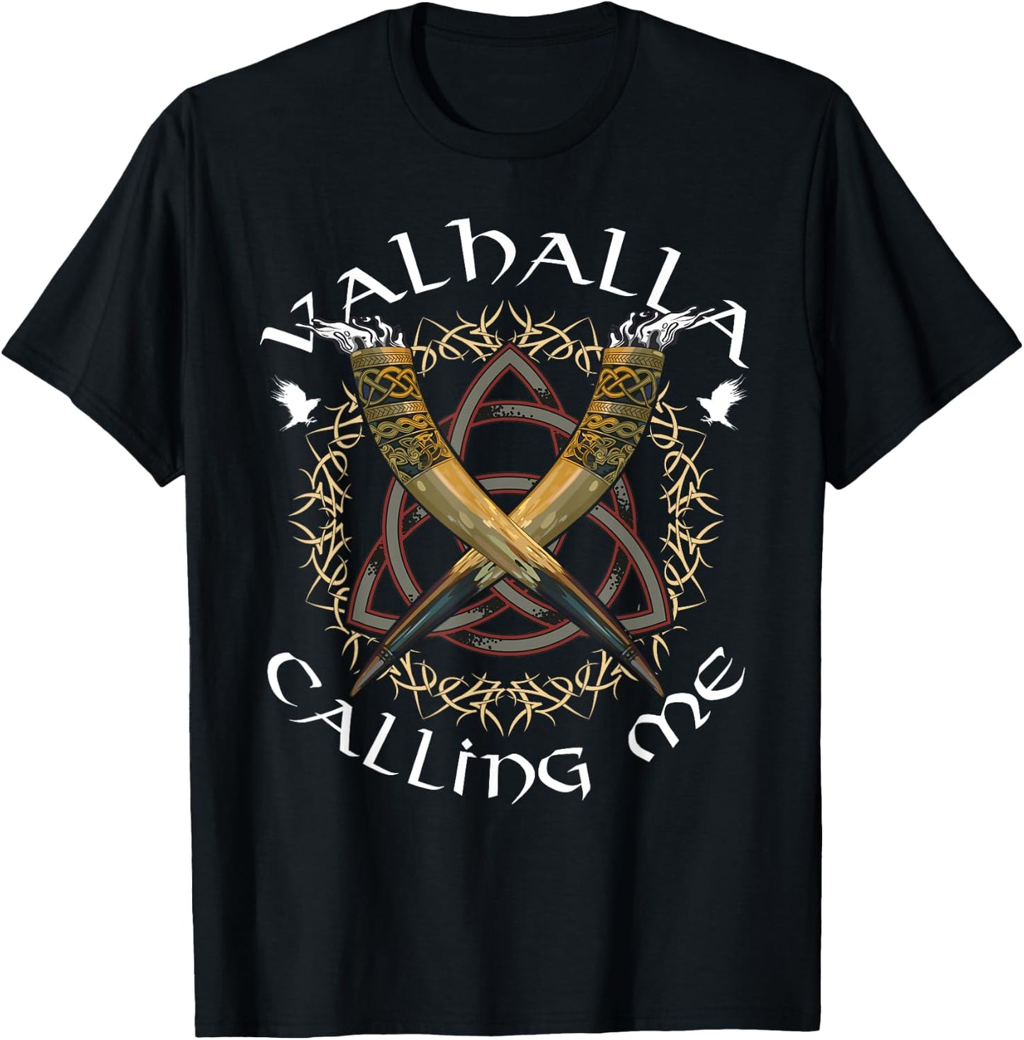 Norse Mythology Odin's Horns Valhalla Calling Me Viking T-Shirt - T-Shirt | Black