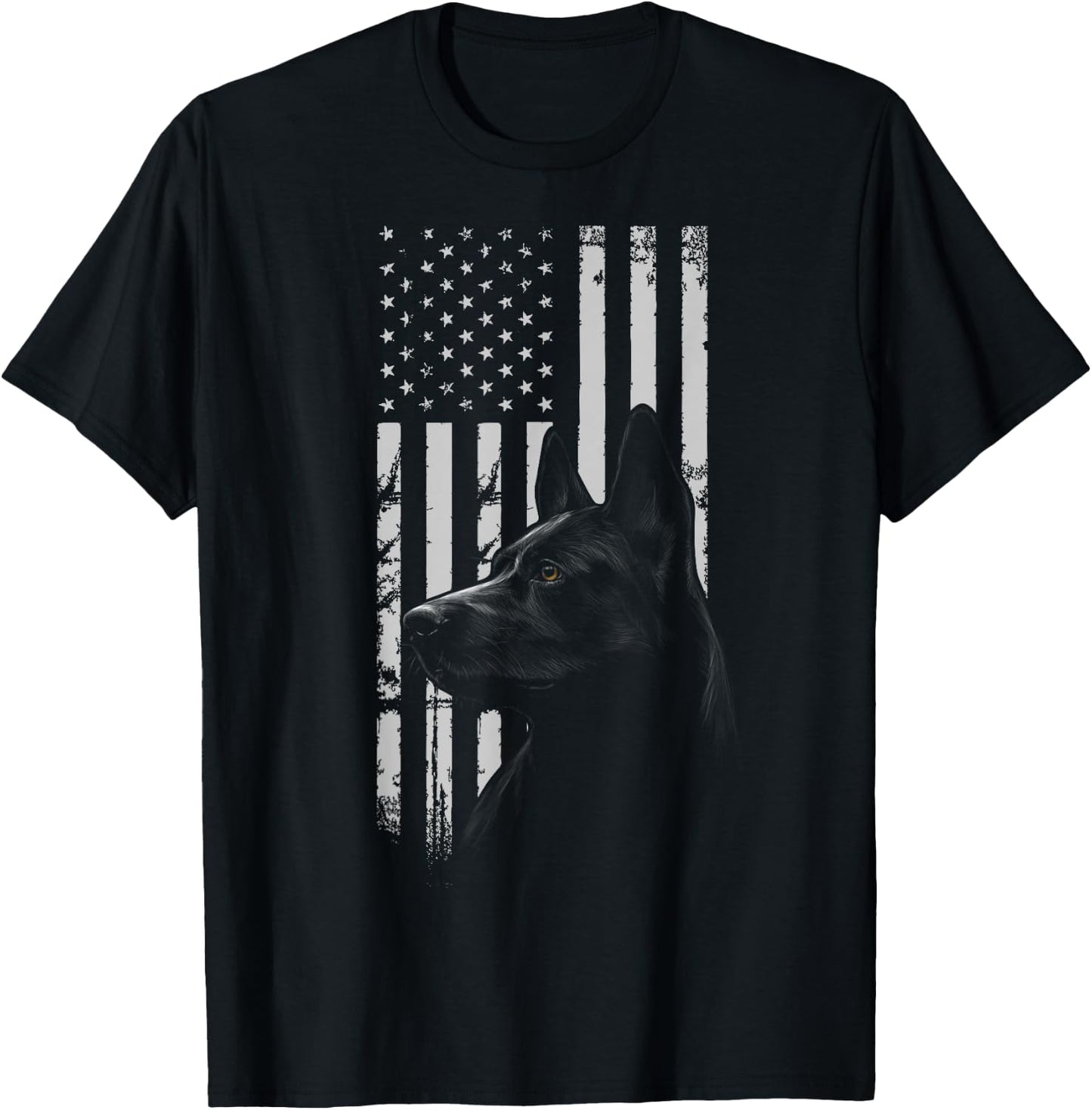 Black German Shepherd American Flag USA Flag T-Shirt - T-Shirt | Black