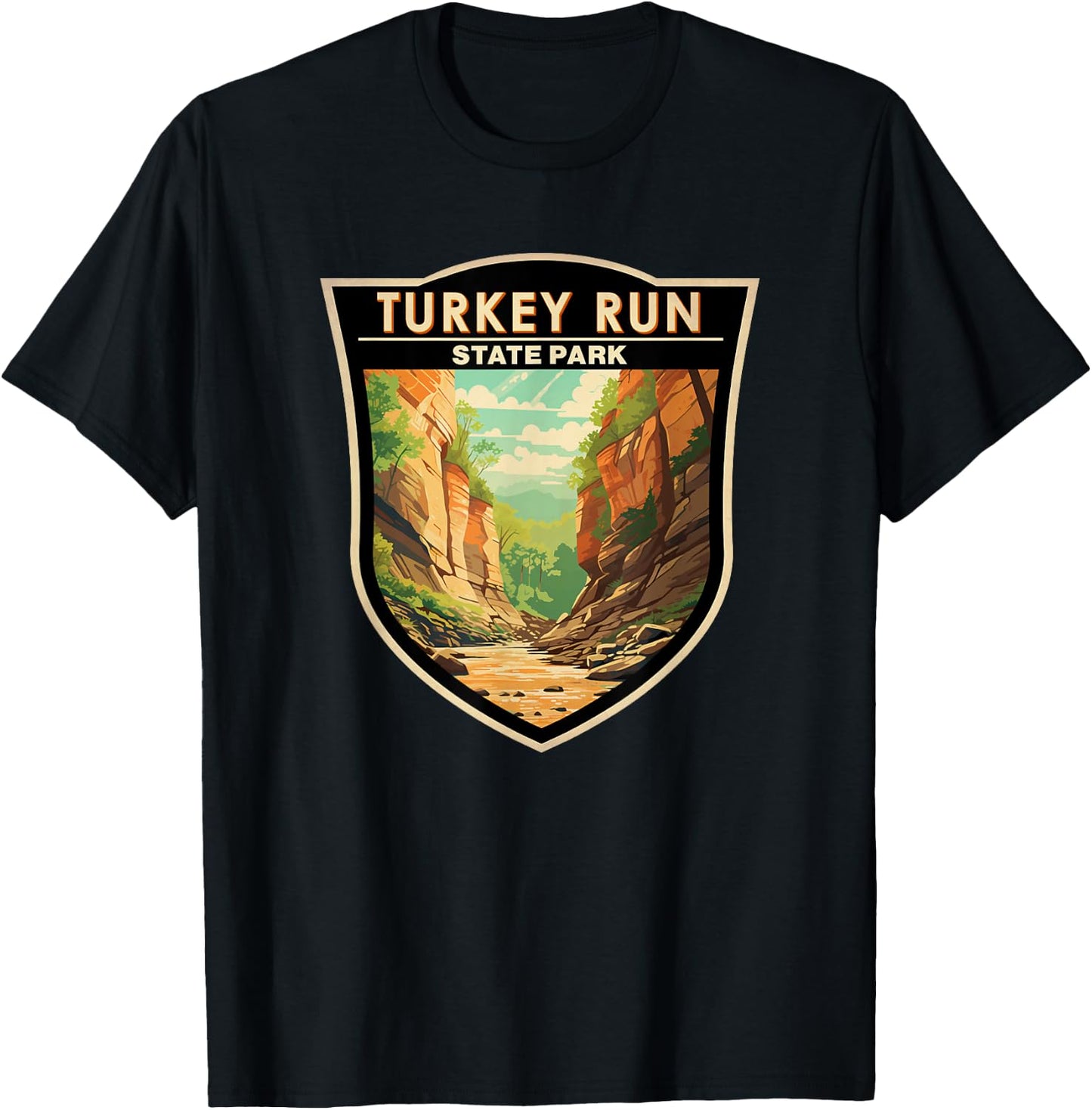 Turkey Run State Park Indiana Badge Vintage T-Shirt - T-Shirt | Black