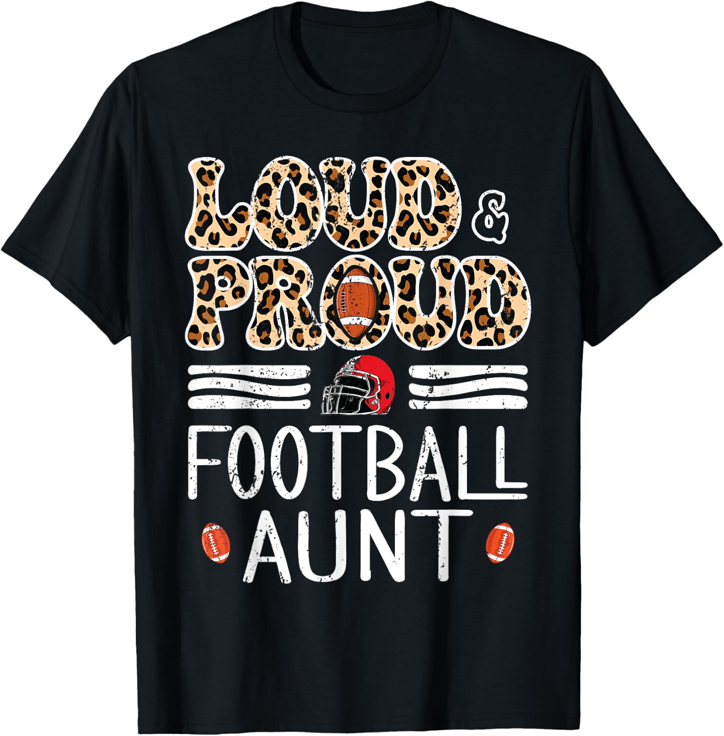 Leopard Loud & Proud American Football Aunt Family Women T-Shirt - T-Shirt | Black