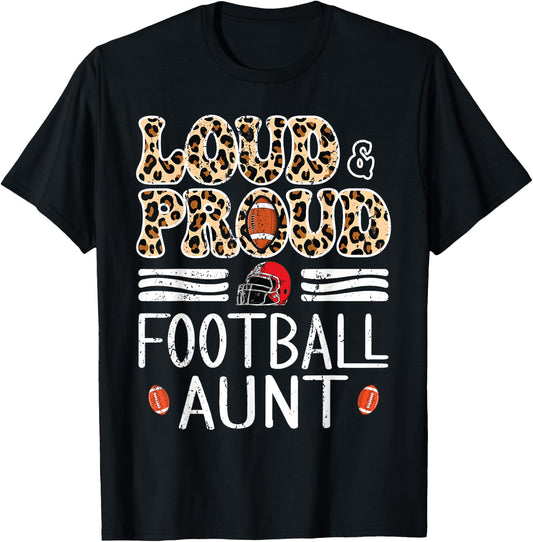 Leopard Loud & Proud American Football Aunt Family Women T-Shirt - T-Shirt | Black