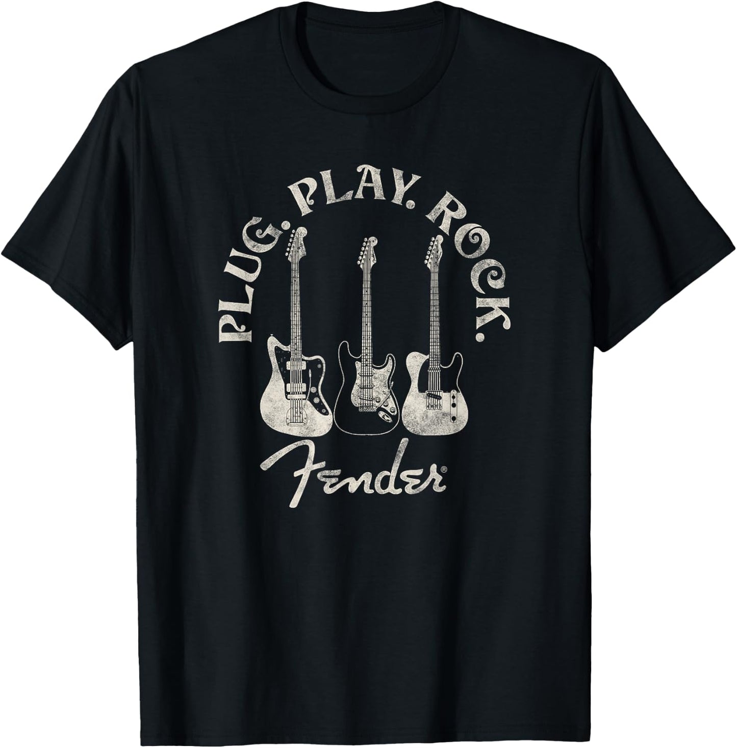 Fender Guitar Plug Play Rock Centered T-Shirt - T-Shirt | Black