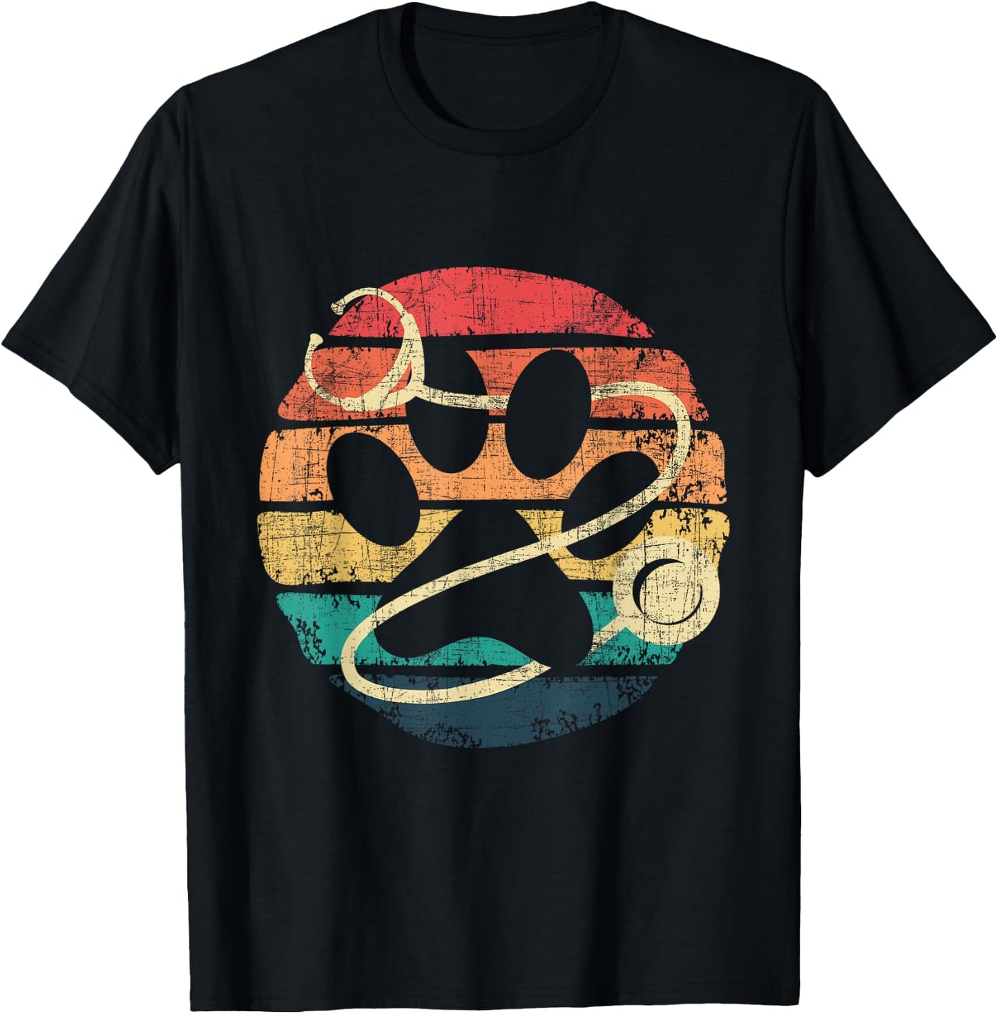 Retro Stethoscope - Dog Paw Print Veterinarian Veterinary Men Women T-Shirt - T-Shirt | Black