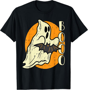 Boo Ghost Bat Retro Vintage Groovy Halloween Men Women Kids T-Shirt - T-Shirt | Black