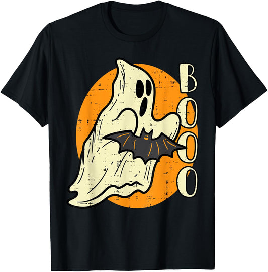 Boo Ghost Bat Retro Vintage Groovy Halloween Men Women Kids T-Shirt - T-Shirt | Black