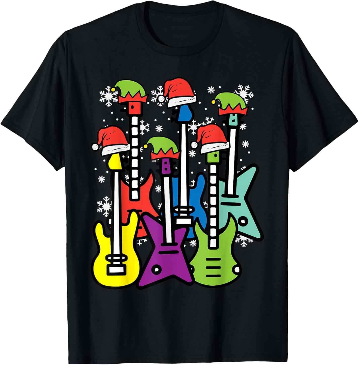 Christmas Guitars Santa Xmas Music Rocker Men Boys Kids T-Shirt - T-Shirt | Black