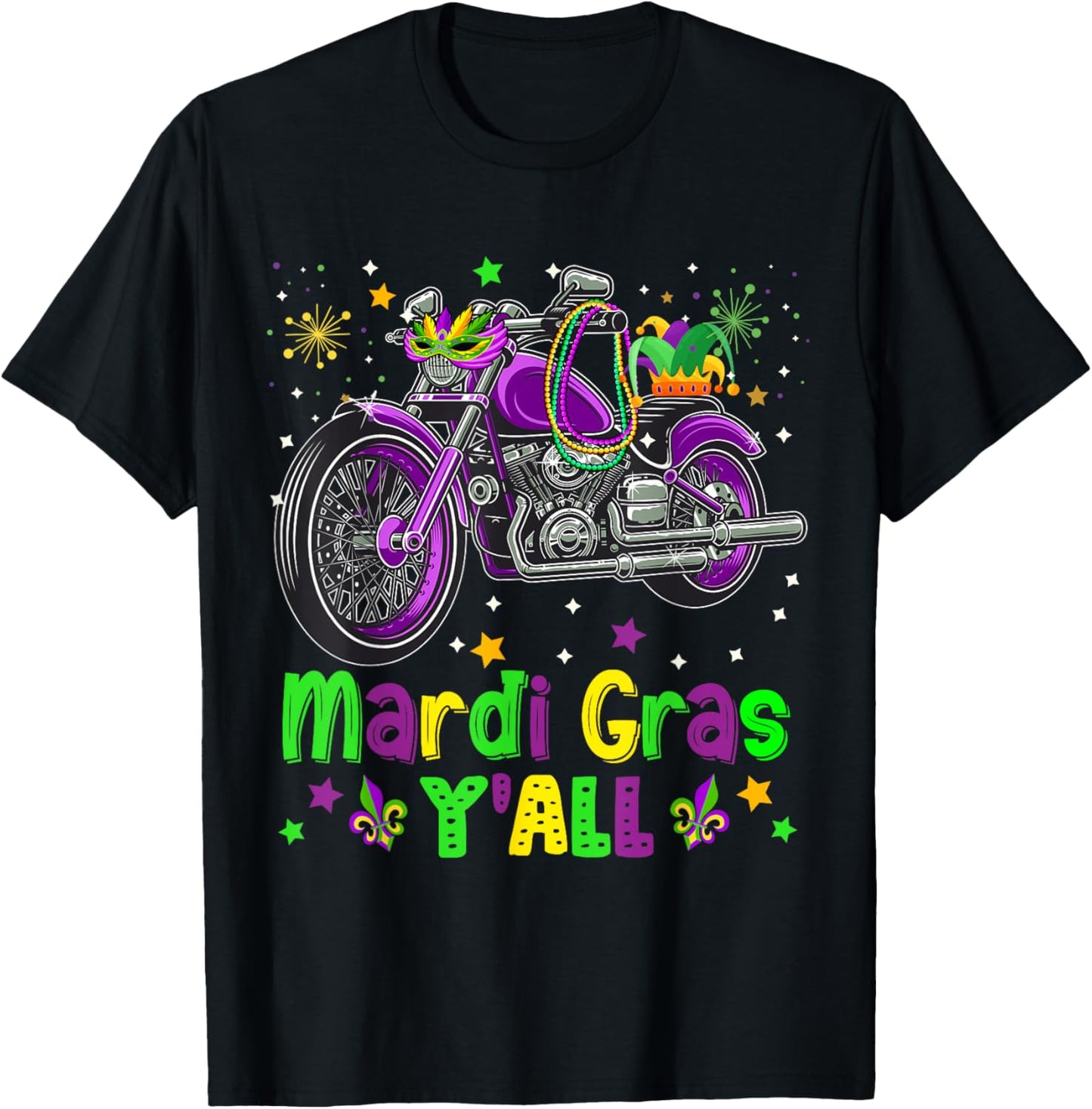 It's Mardi Gras Y'all Funny Motorcycle Masked Jester Hat T-Shirt - T-Shirt | Black