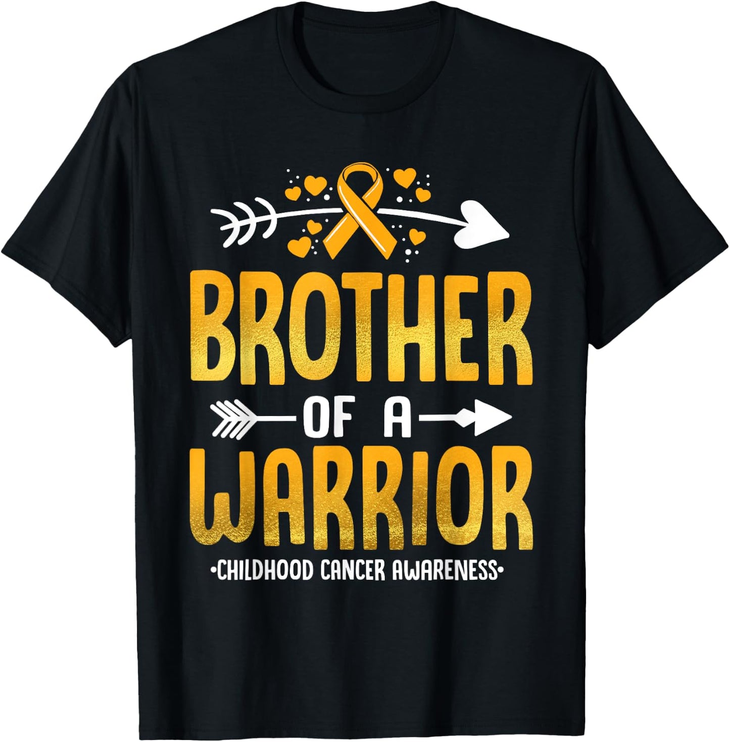 Brother Of A Warrior Childhood Cancer Awareness Gold Ribbon T-Shirt - T-Shirt | Black