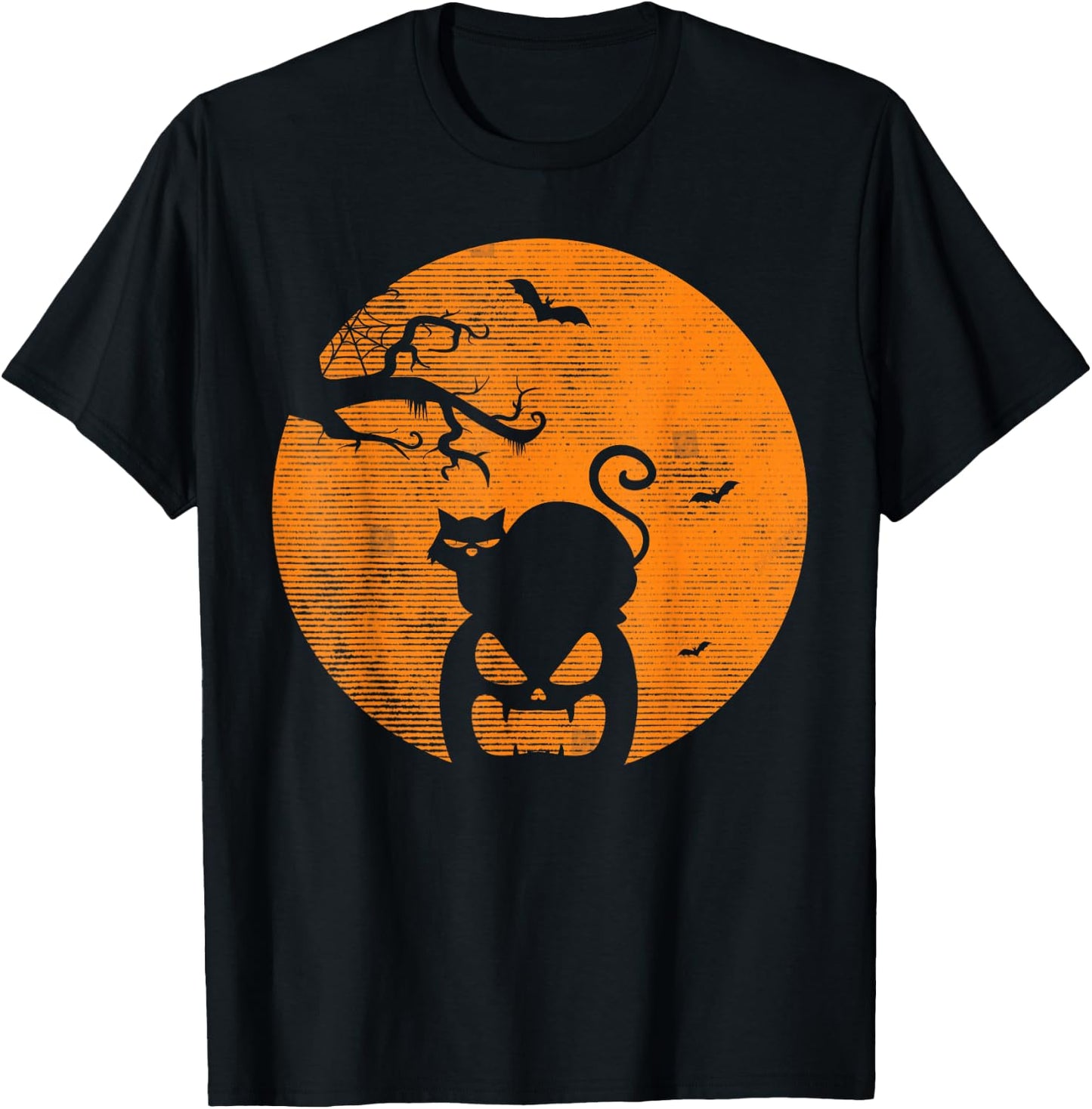 Vintage Scary Halloween Pumpkin Cat Costume Retro Cat Moon T-Shirt - T-Shirt | Black