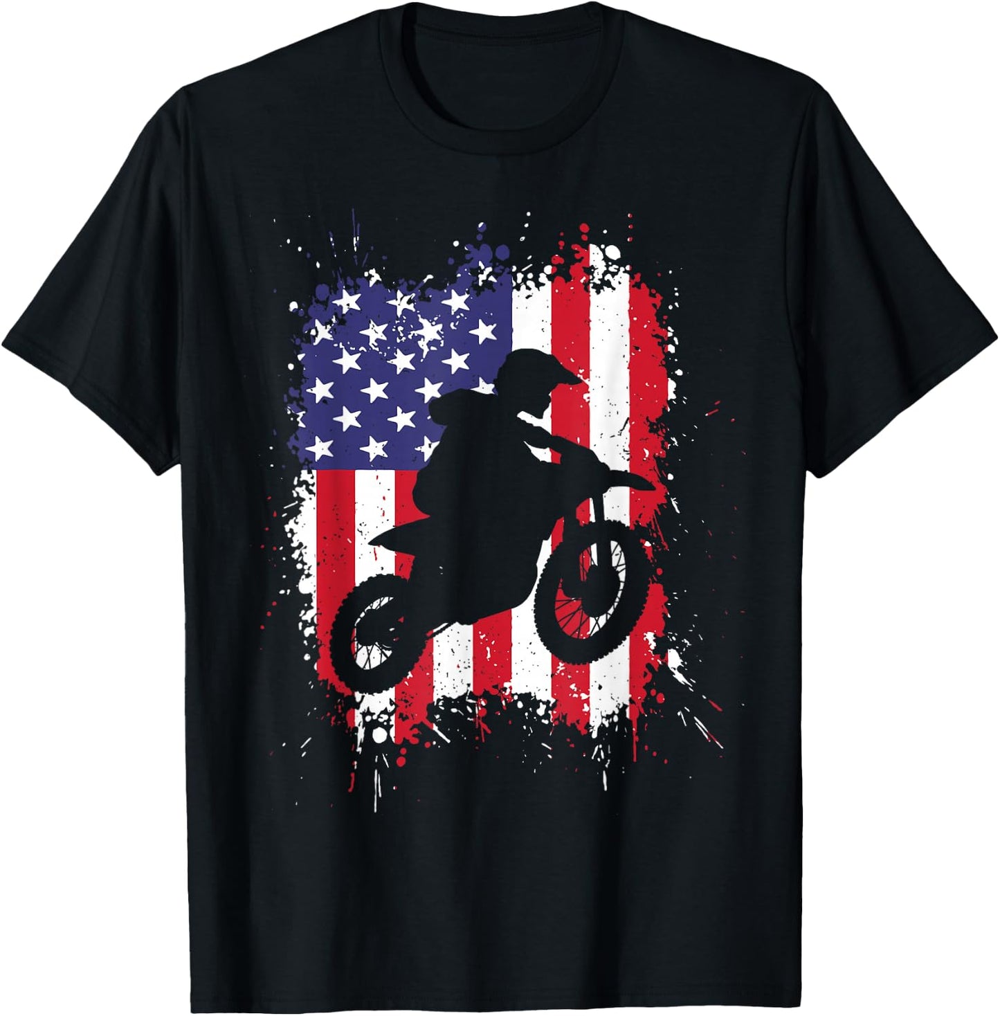Best Dirt Bike Boys Dirtbike Racing US Flag Biker T-Shirt - T-Shirt | Black