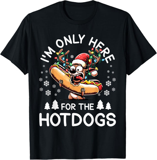 Hotdog Christmas Reindeer I'm Just Here For The Hotdog Men Women Kids T-Shirt - T-Shirt | Black