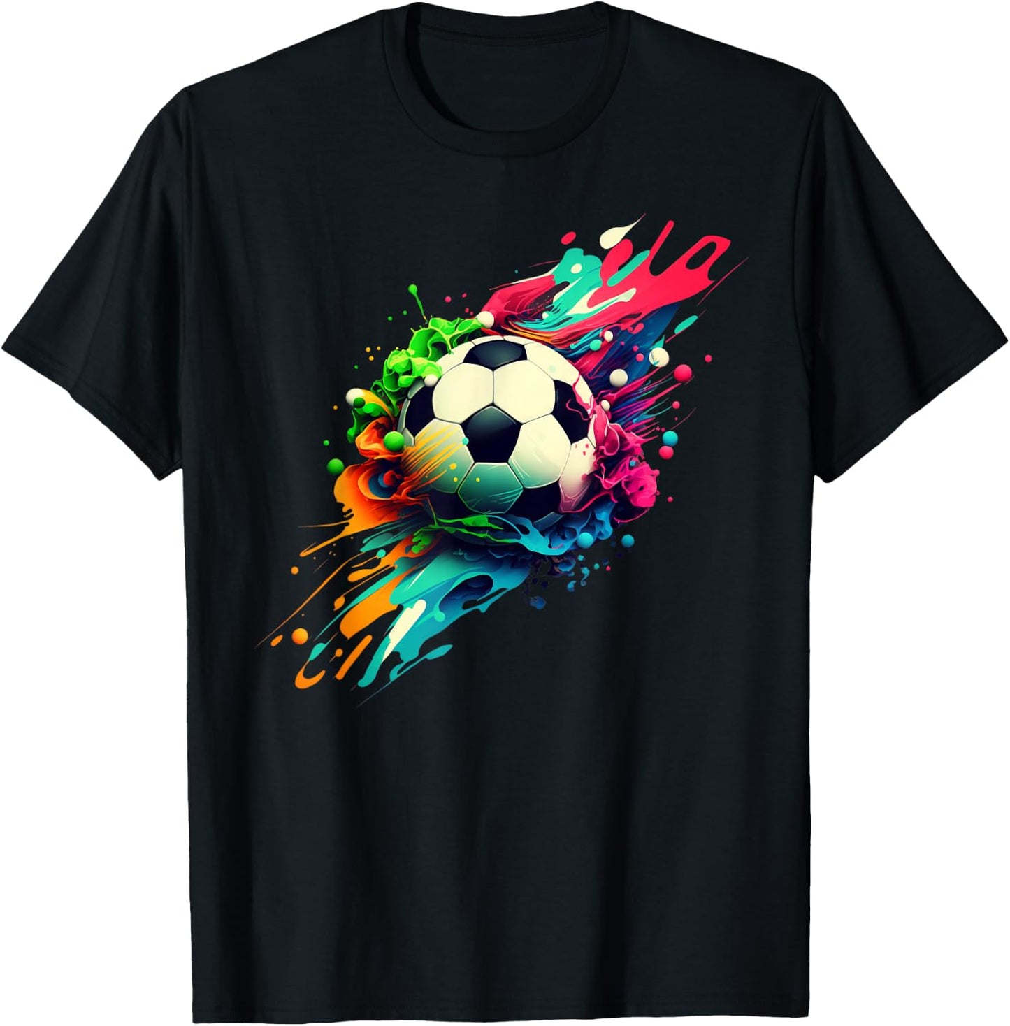 Football with Colourful Paint Splashes Party Crew T-Shirt - T-Shirt | Black
