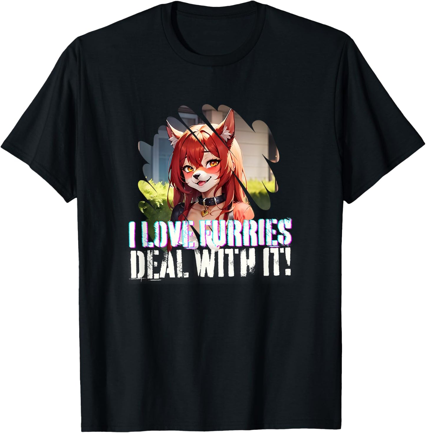 I Love Furries Furry Lover Stuff - Furry Fandom Anime Girl T-Shirt - T-Shirt | Black