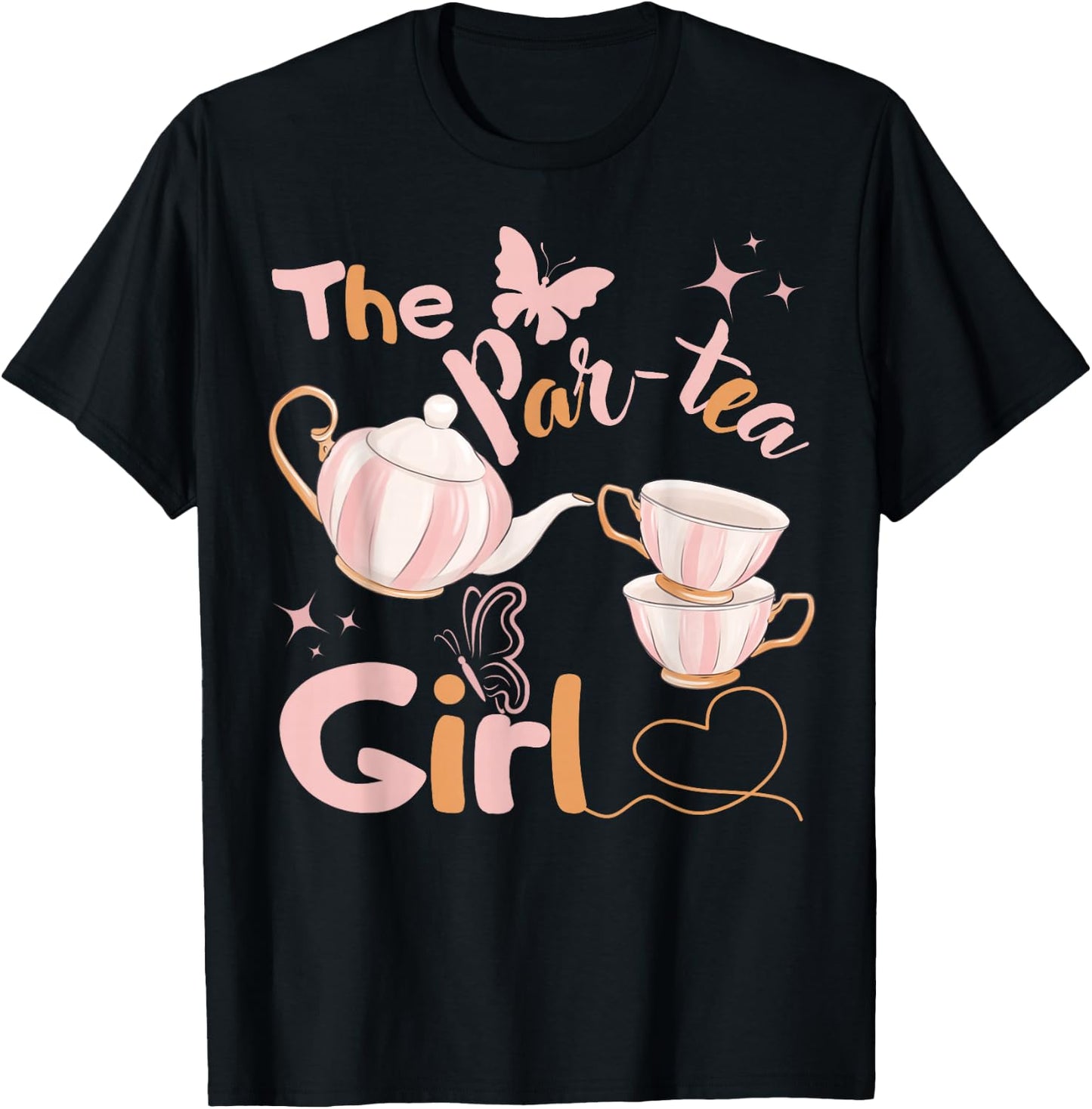 Girl 2nd Birthday Teapot Pastel Color Tea for Two Bday Party T-Shirt - T-Shirt | Black