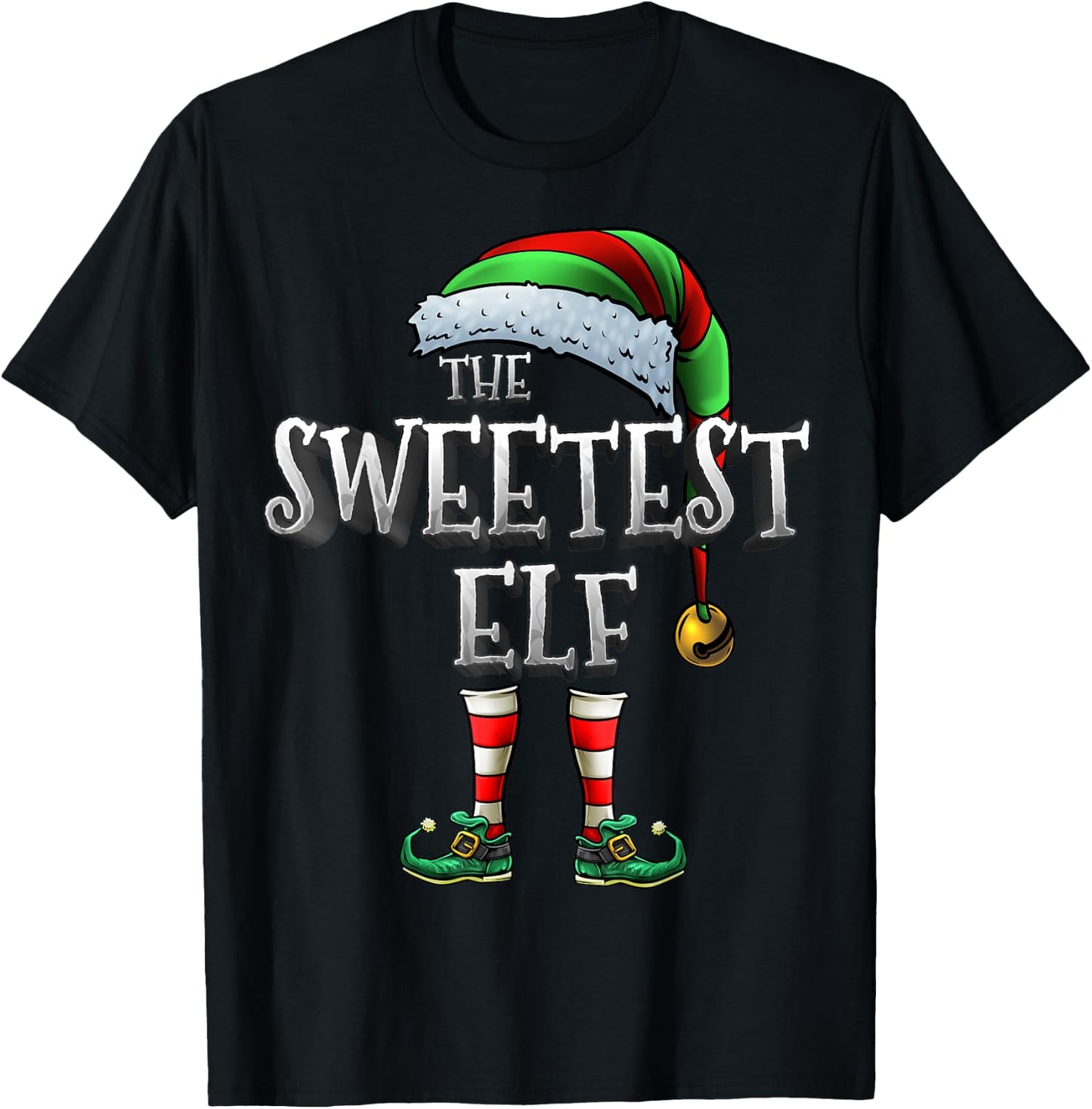 The Sweetest Elf Matching Family Sweetest Christmas Elf T-Shirt - T-Shirt | Black