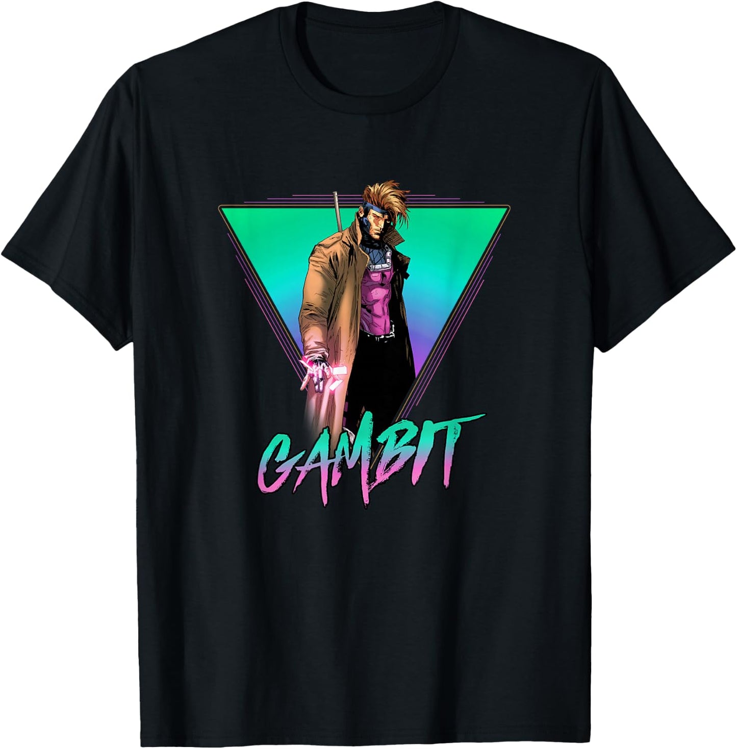 Marvel X-Men Gambit Epic Neon 80's Style Retro Portrait T-Shirt - T-Shirt | Black