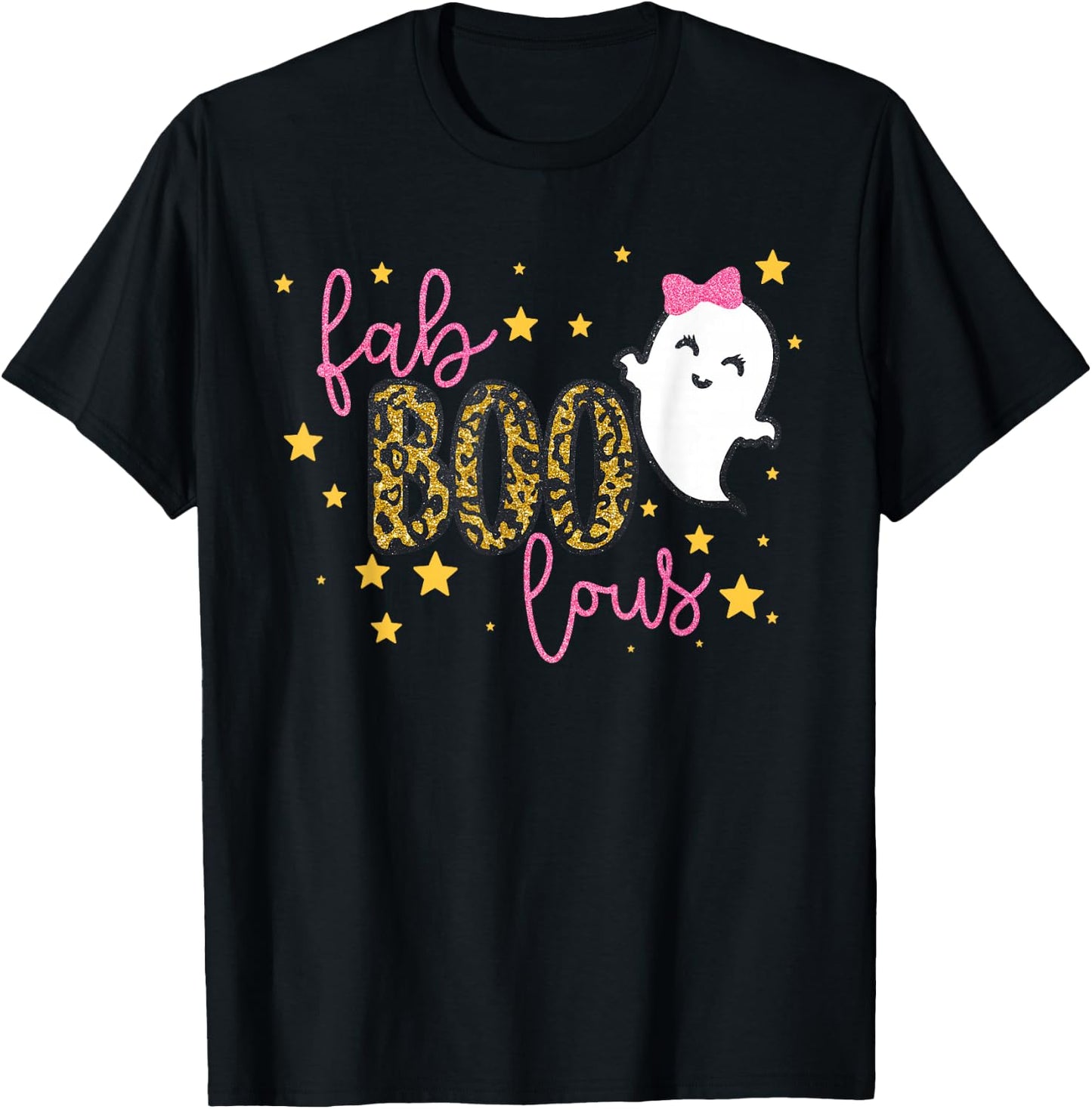 Funny Cute Boo Ghost Halloween Fab-Boo Lous Leopard T-Shirt - T-Shirt | Black