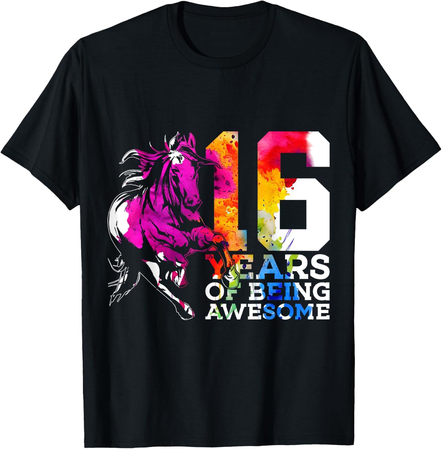 Horse 16 Years of Being Awesome Riding 16th Birthday T-Shirt - T-Shirt | Black