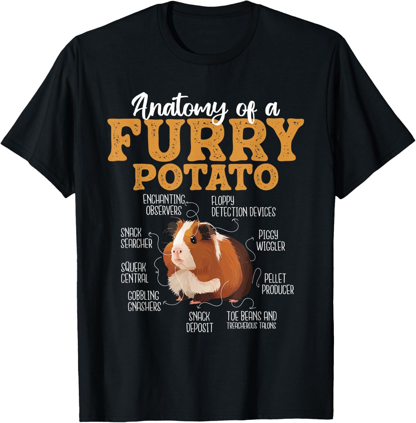 Funny Guinea Pig Shirts - Anatomy Of A Furry Potato - Guinea Pig Animal Rodent Lover - Women's Black Short Sleeve Classic Fit Cotton 60% Polyester 40% - Small T-Shirt - T-Shirt | Black