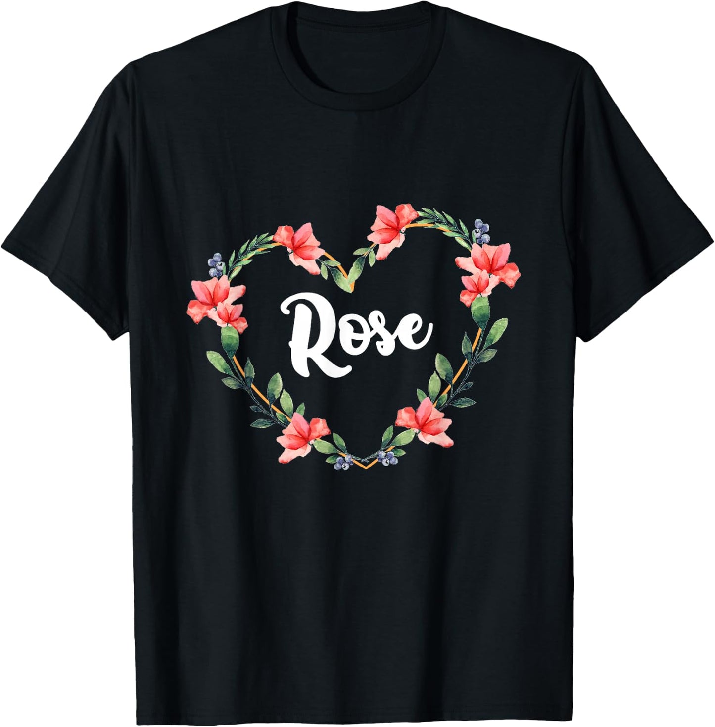 Rose Flower Heart Personalized Name Rose T-Shirt - T-Shirt | Black